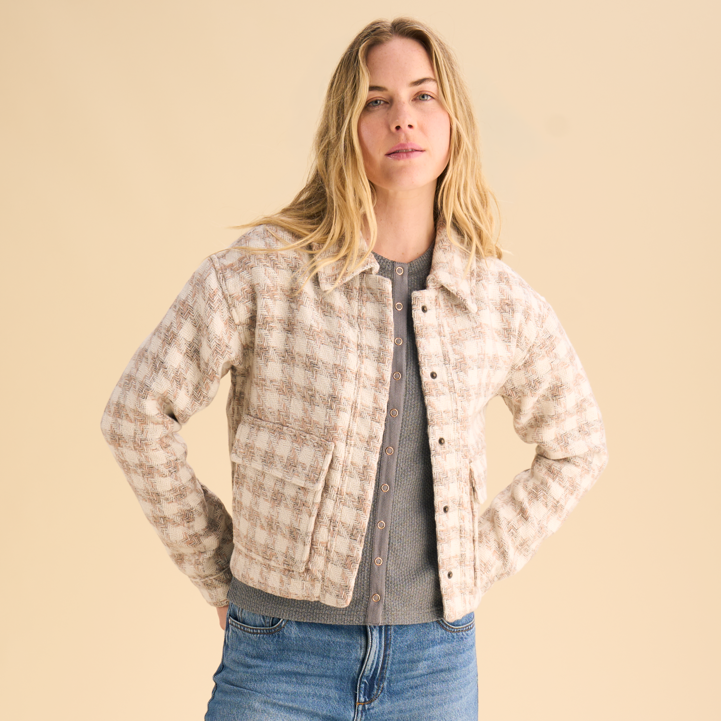 Natural Reflections Natural Reflections Herringbone Cropped Jacket - Neutral Herringbone - $69.99 at Bass Pro Shops