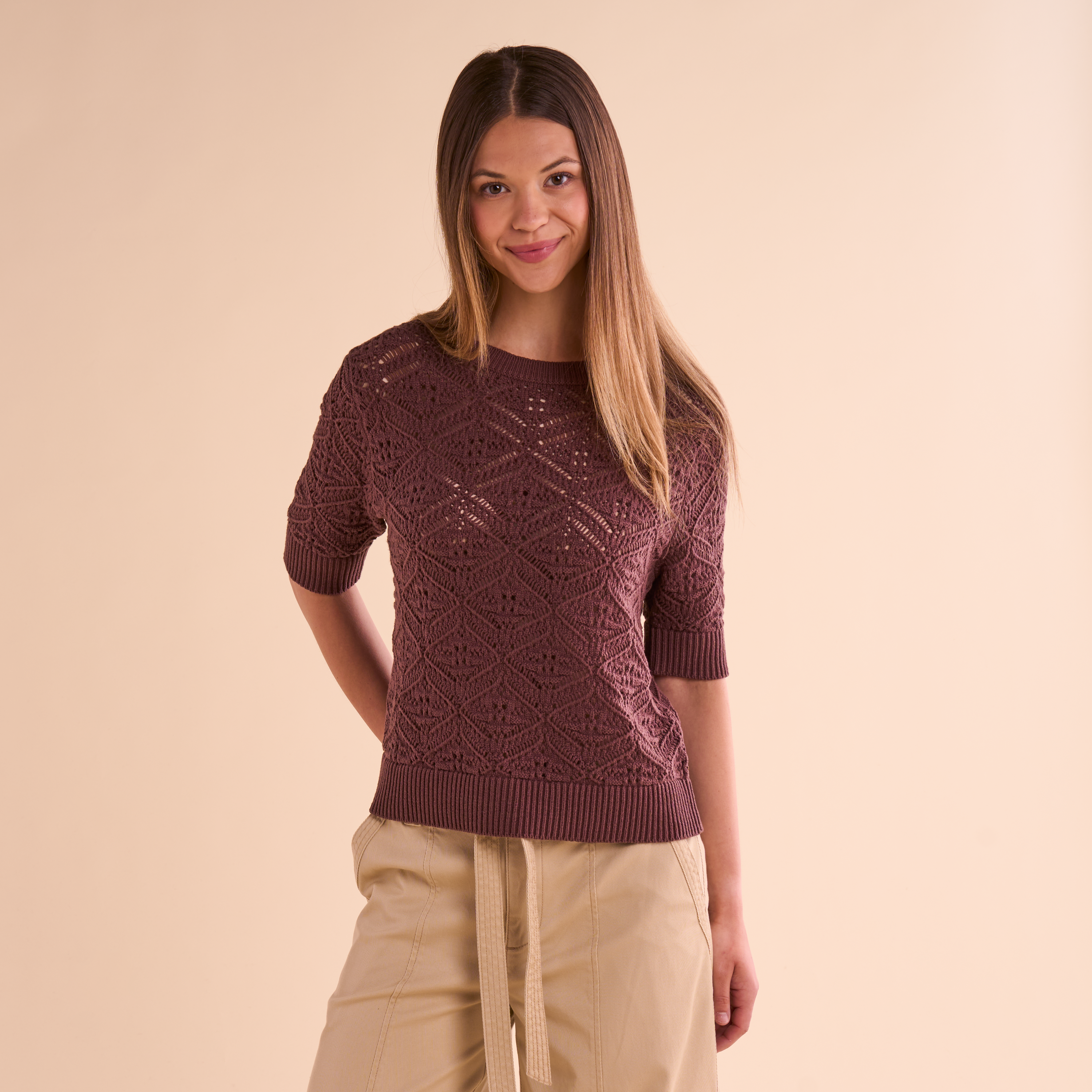 Image of Natural Reflections Crochet Pullover Sweater - French Roast
