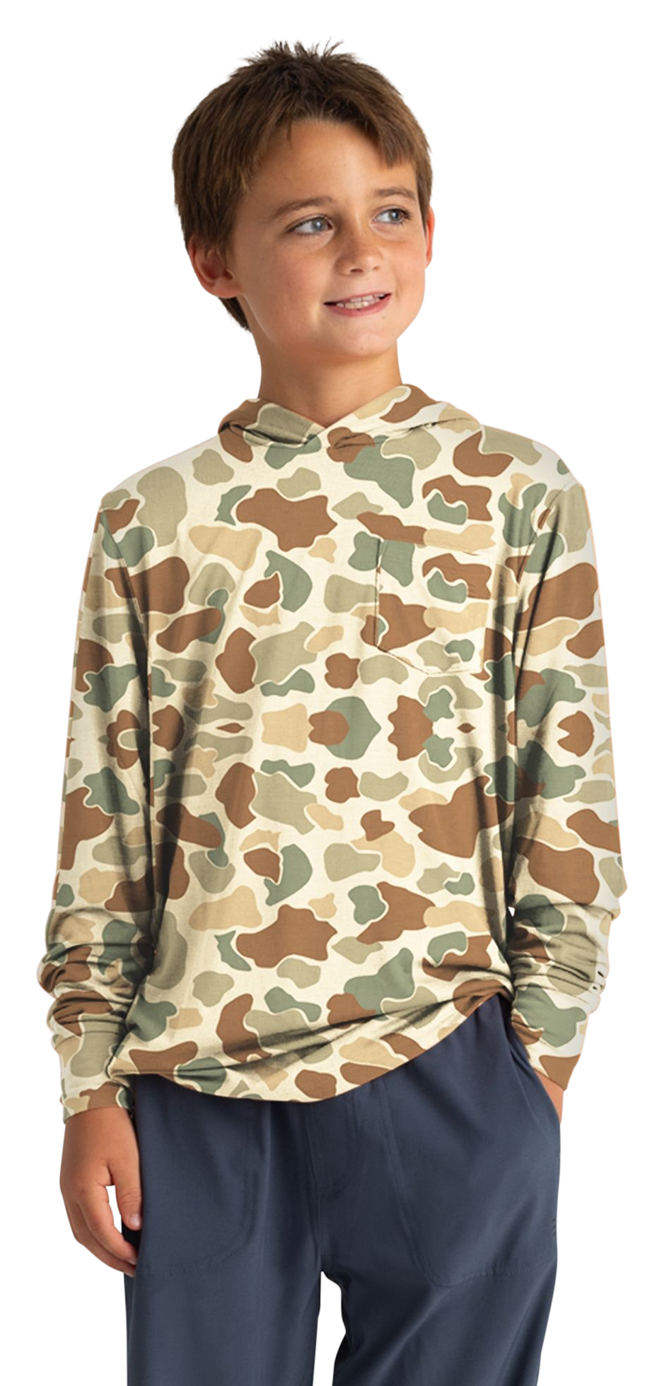 Image of Free Fly Bamboo Shade Hoodie for Kids - Vintage Camo