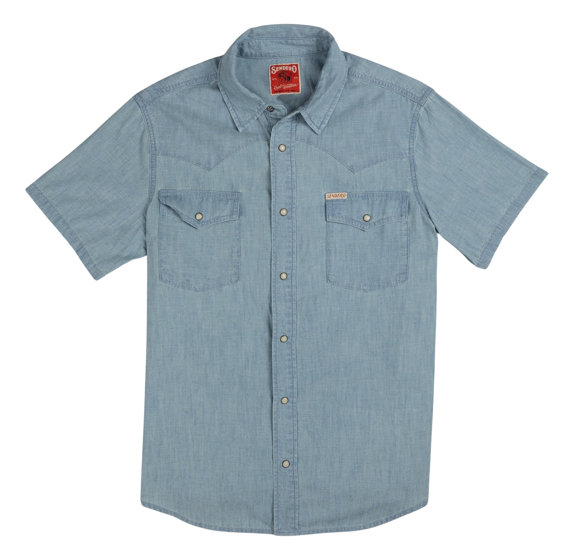 Image of Sendero Wyatt Pearl-Snap Short-Sleeve Shirt - Indigo Chambray