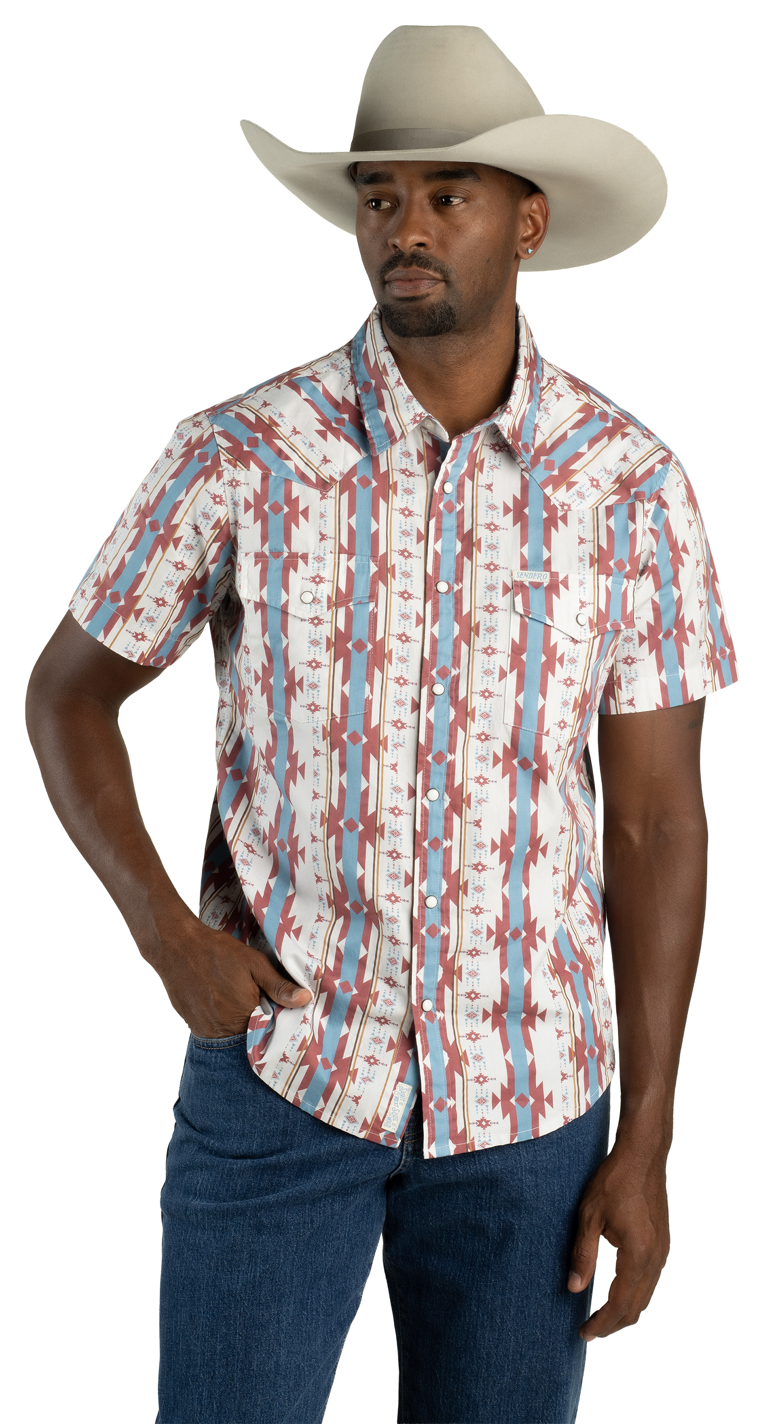 Image of Sendero Wyatt Pearl Snap Short-Sleeve Serape Shirt - Cienega Clay