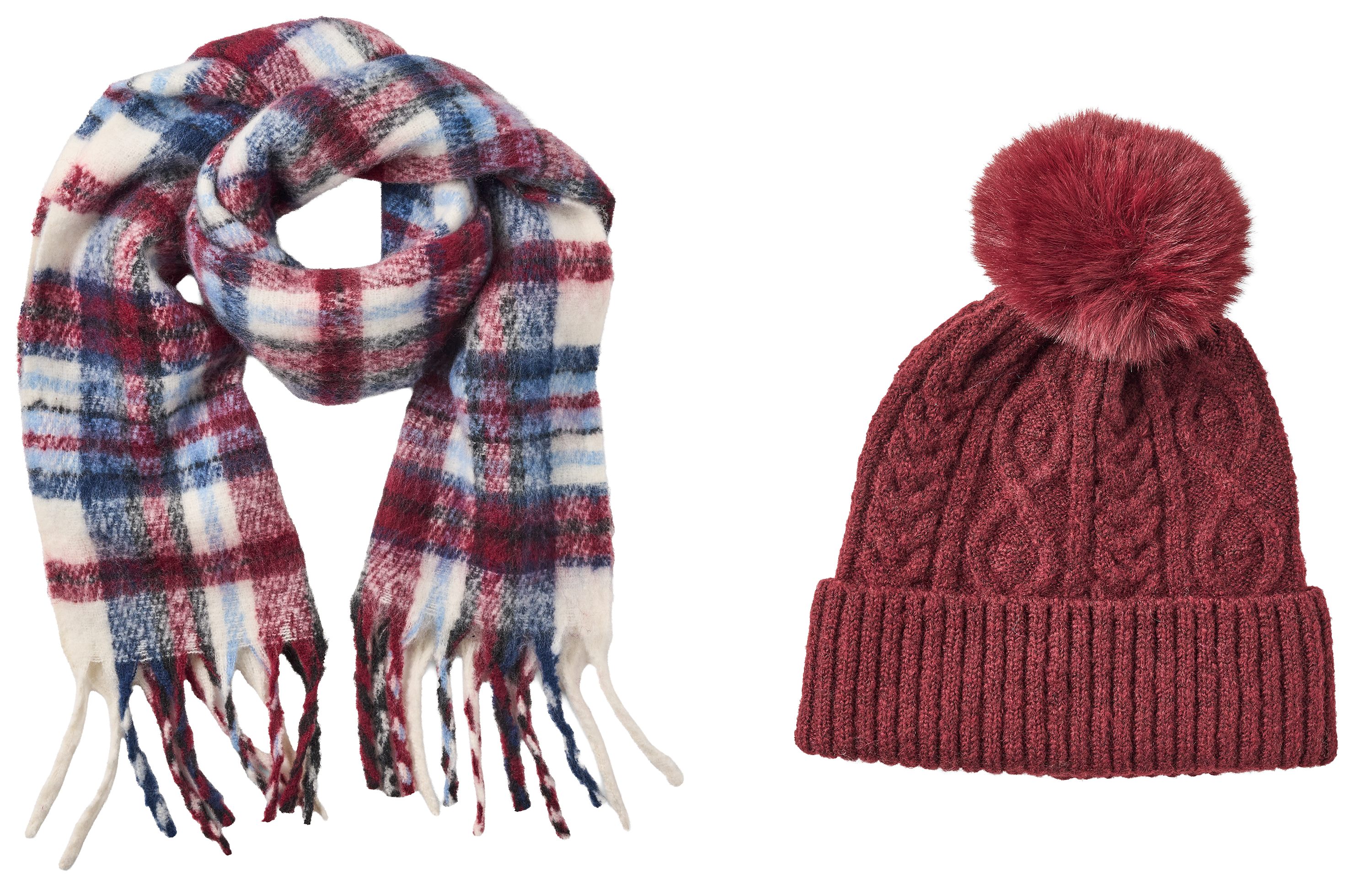 Natural Reflections Pom Beanie Scarf Set - Burgundy