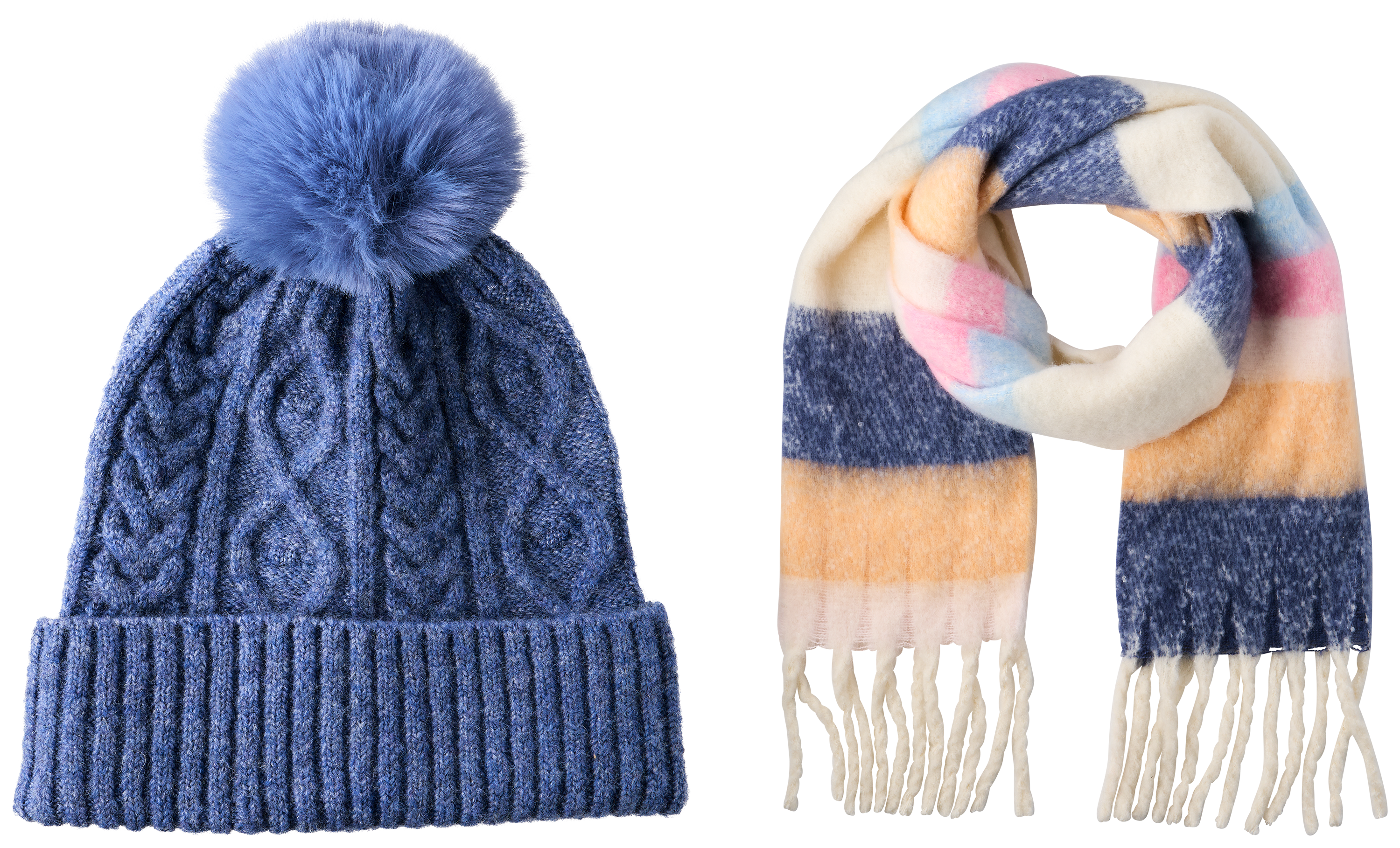 Natural Reflections Pom Beanie Scarf Set - Pink