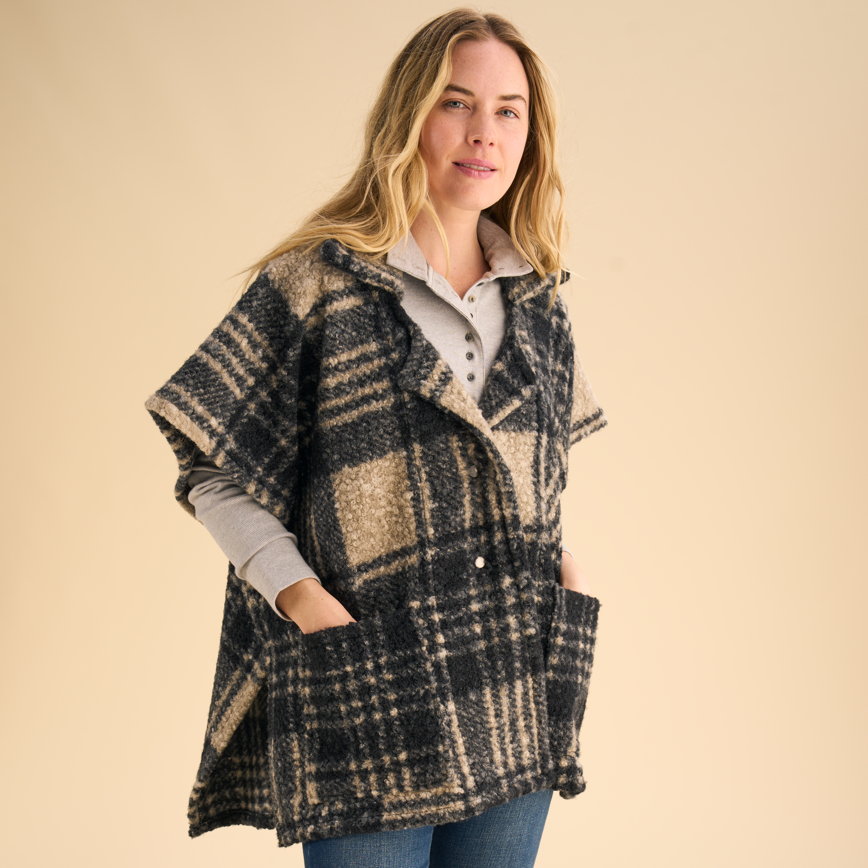 Natural Reflections Flocked Plaid Collar Cape