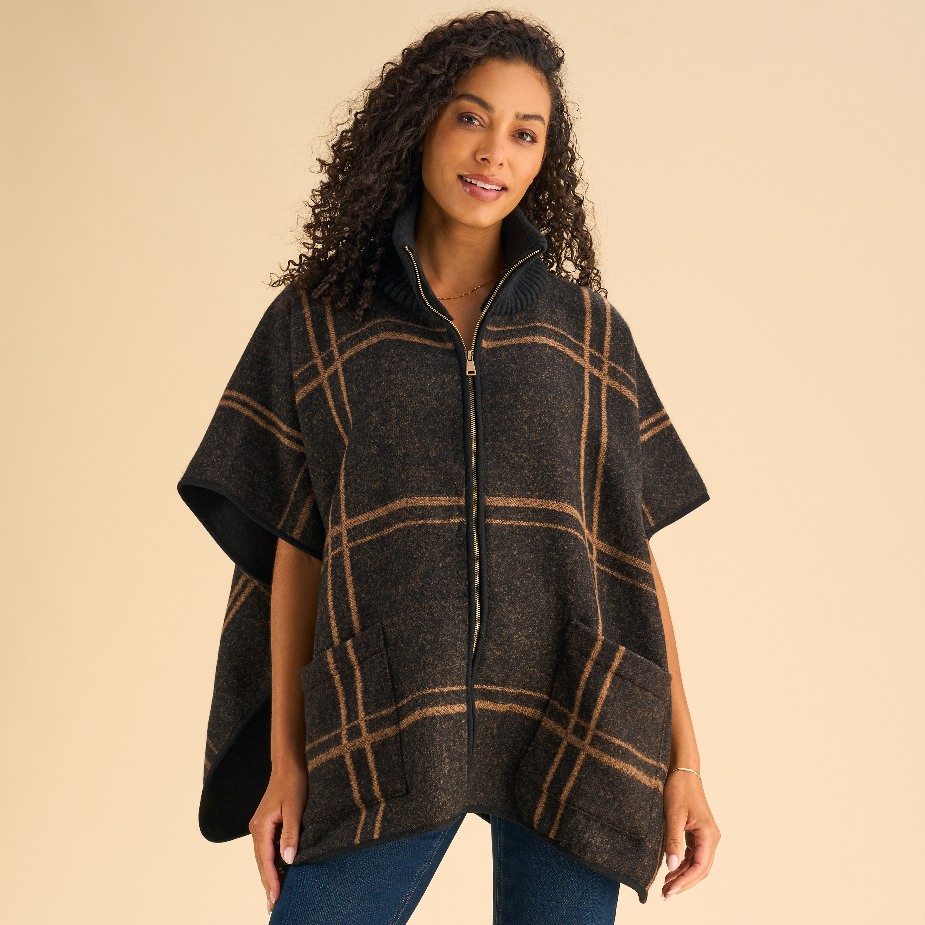 Natural Reflections Pine Cone Plaid Cape