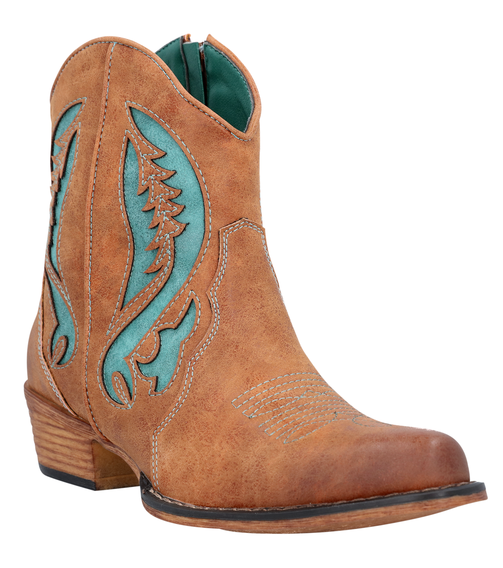 Image of Natural Reflections Madelyn Side-Zip Western Boots for Women - Brown/Turquoise