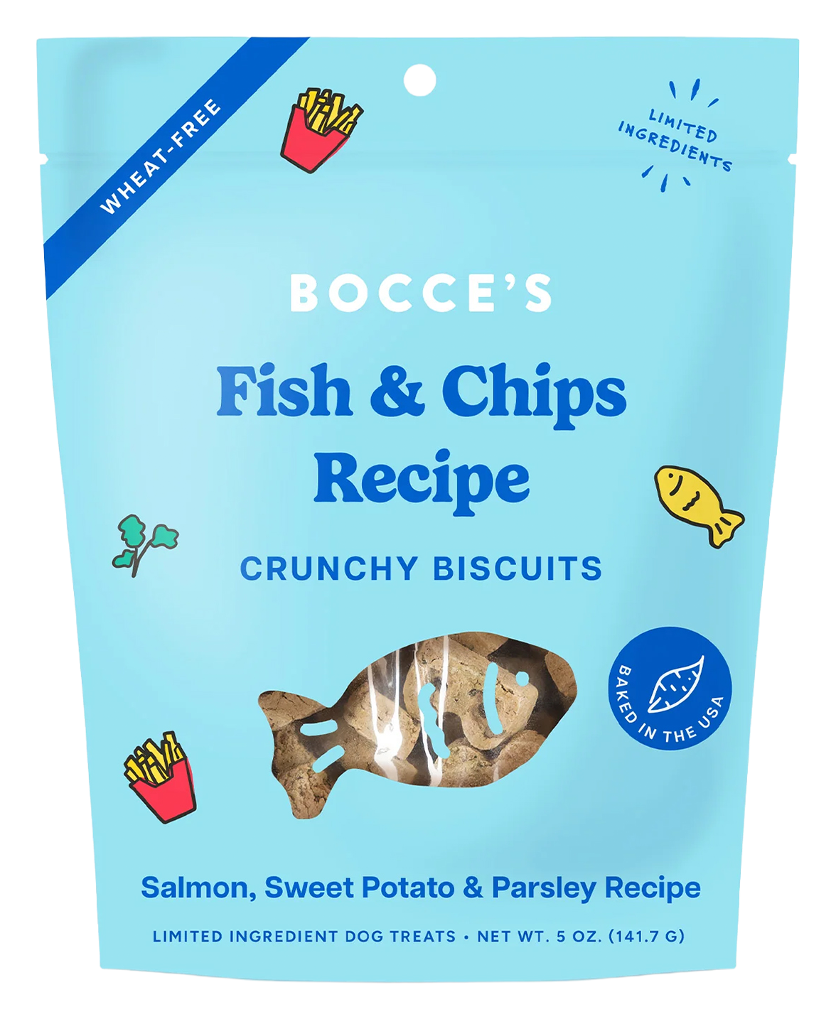 Image of Bocce's Bakery Fish and Chips Recipe Crunchy Biscuit Dog Treats