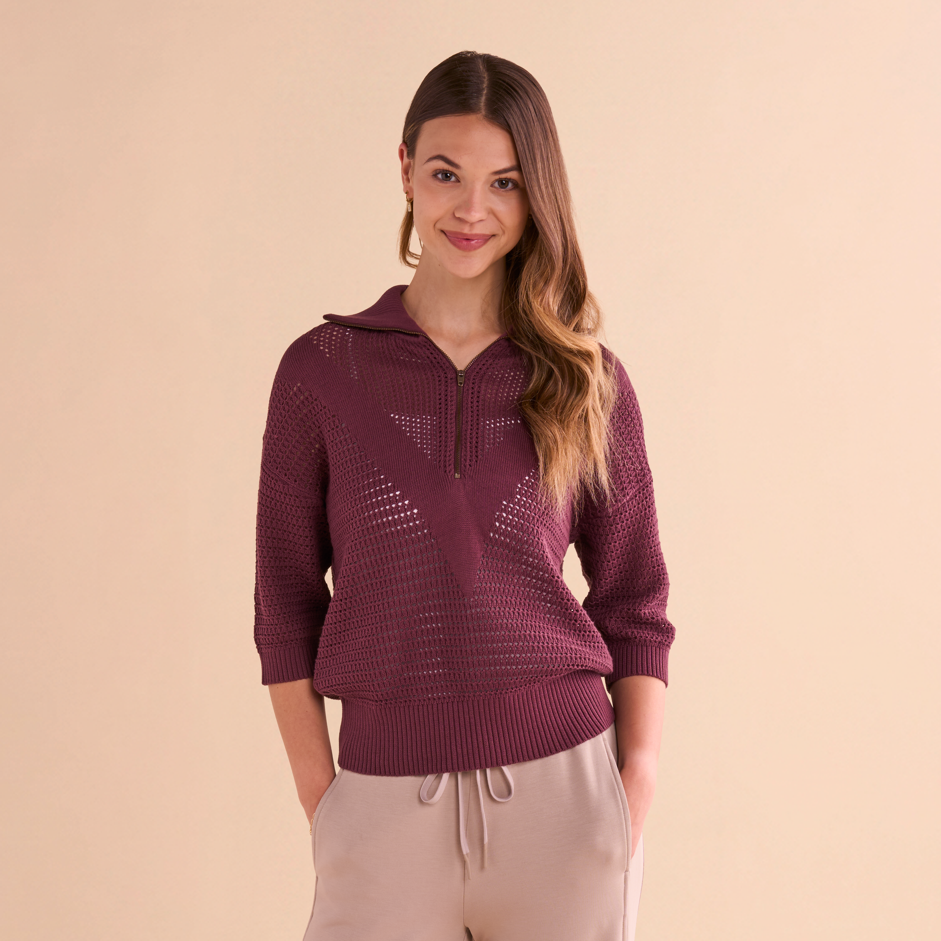 Image of Natural Reflections Peakway Quarter-Zip Sweater - Wine
