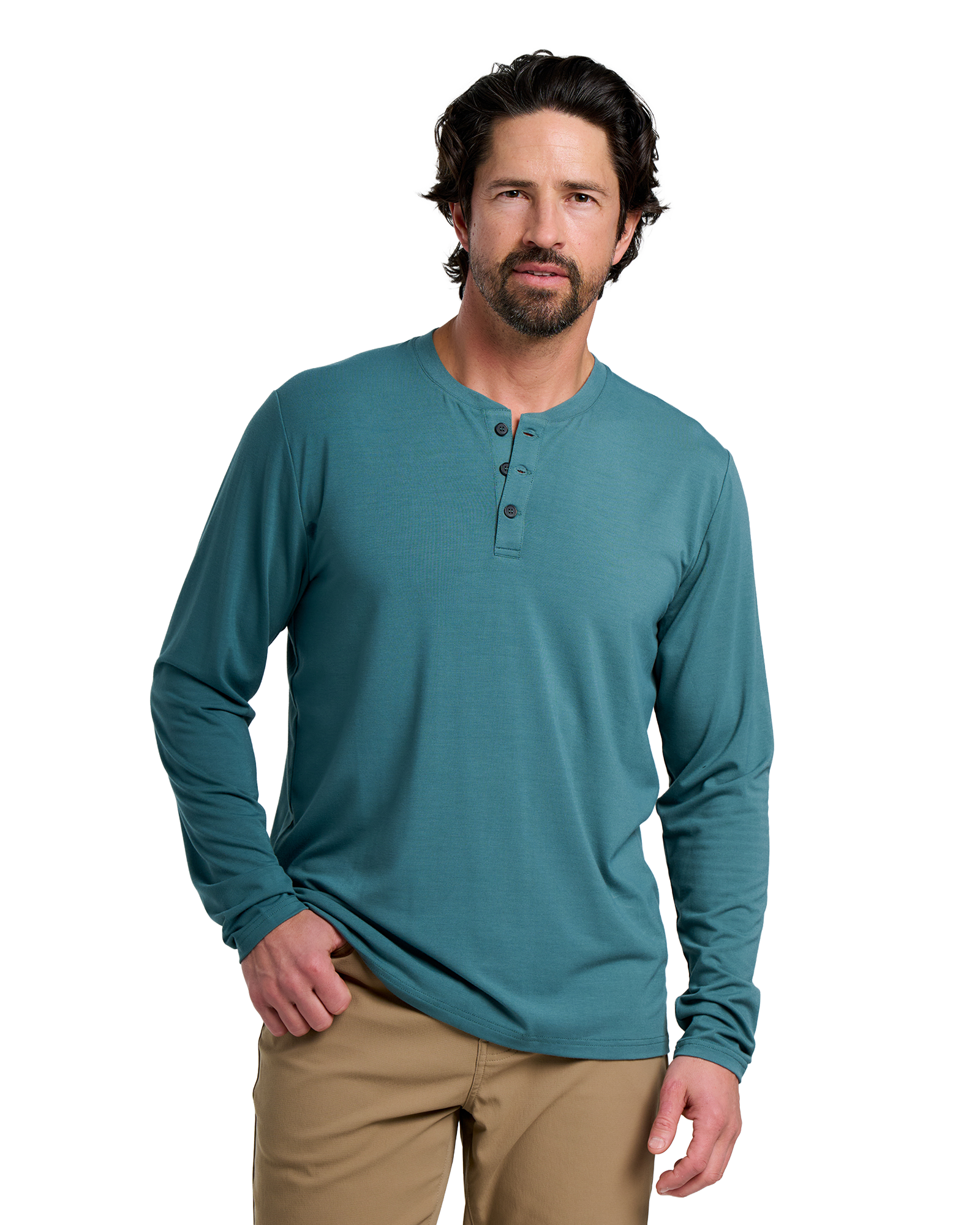 Image of Free Fly Bamboo Flex Long-Sleeve Henley - Sea Pine