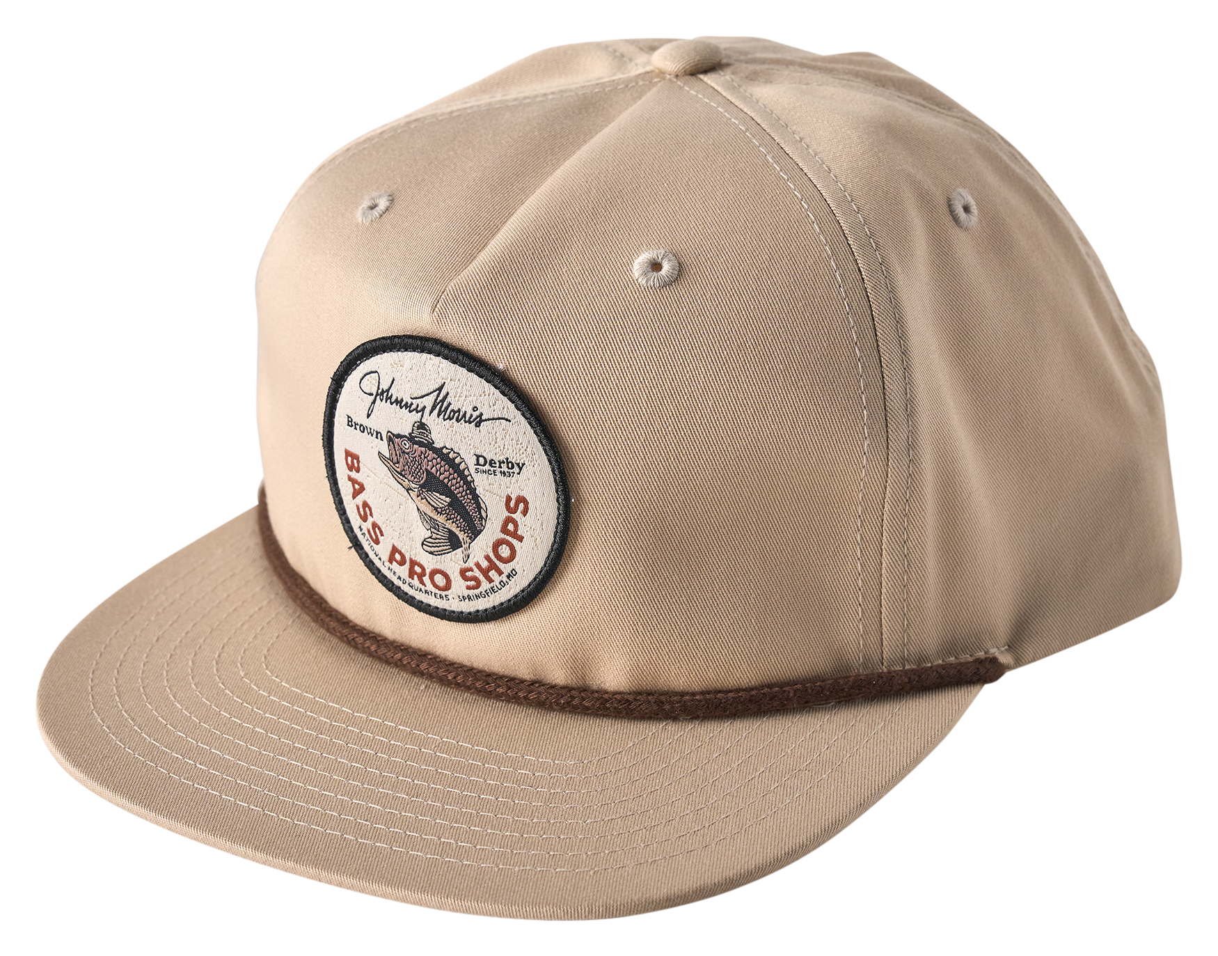 Image of Bass Pro Shops Brown Derby Patch Rope Snapback Cap - Khaki