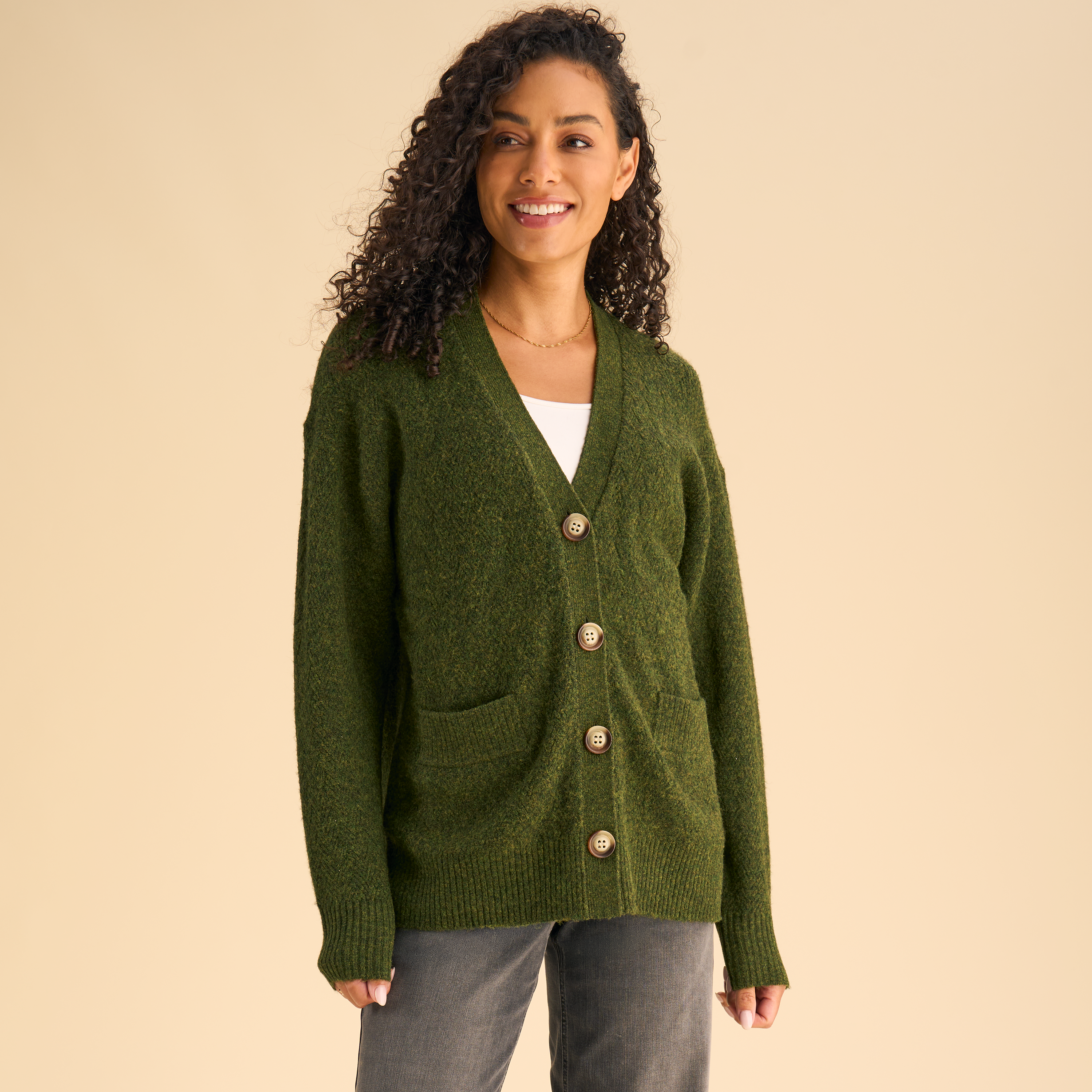 Natural Reflections Campwell Cardigan - Rifle Green