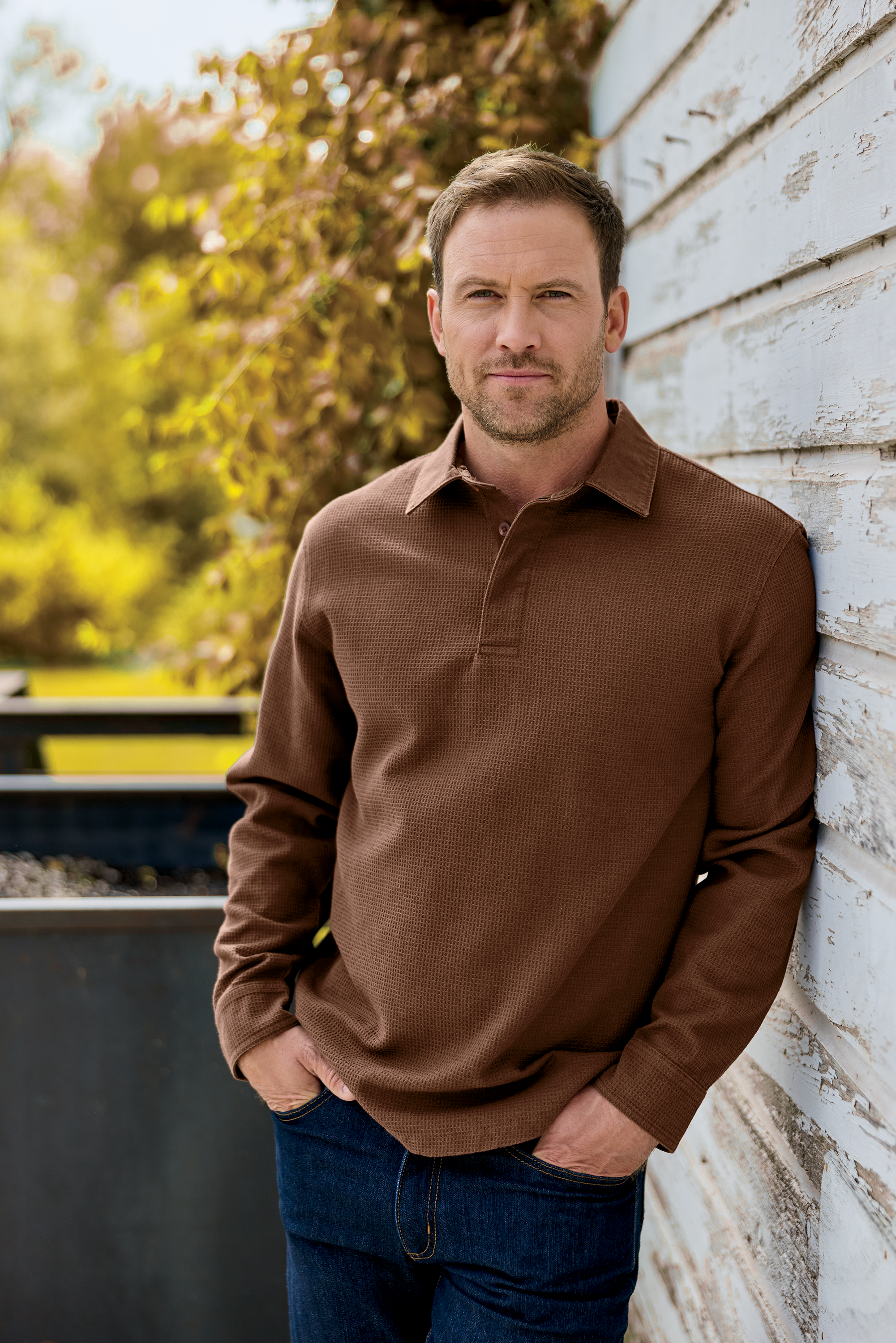 Image of RedHead Rushmore Waffle Long-Sleeve Polo Shirt - Cappuccino