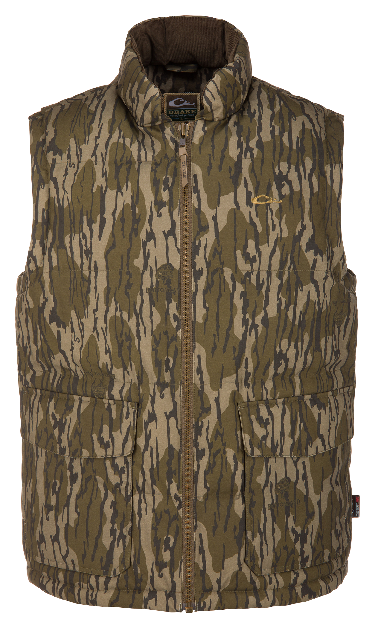 Image of Drake Waterfowl LST Featherless Down Dry Waxed Cotton Vest - Mossy Oak Bottomland