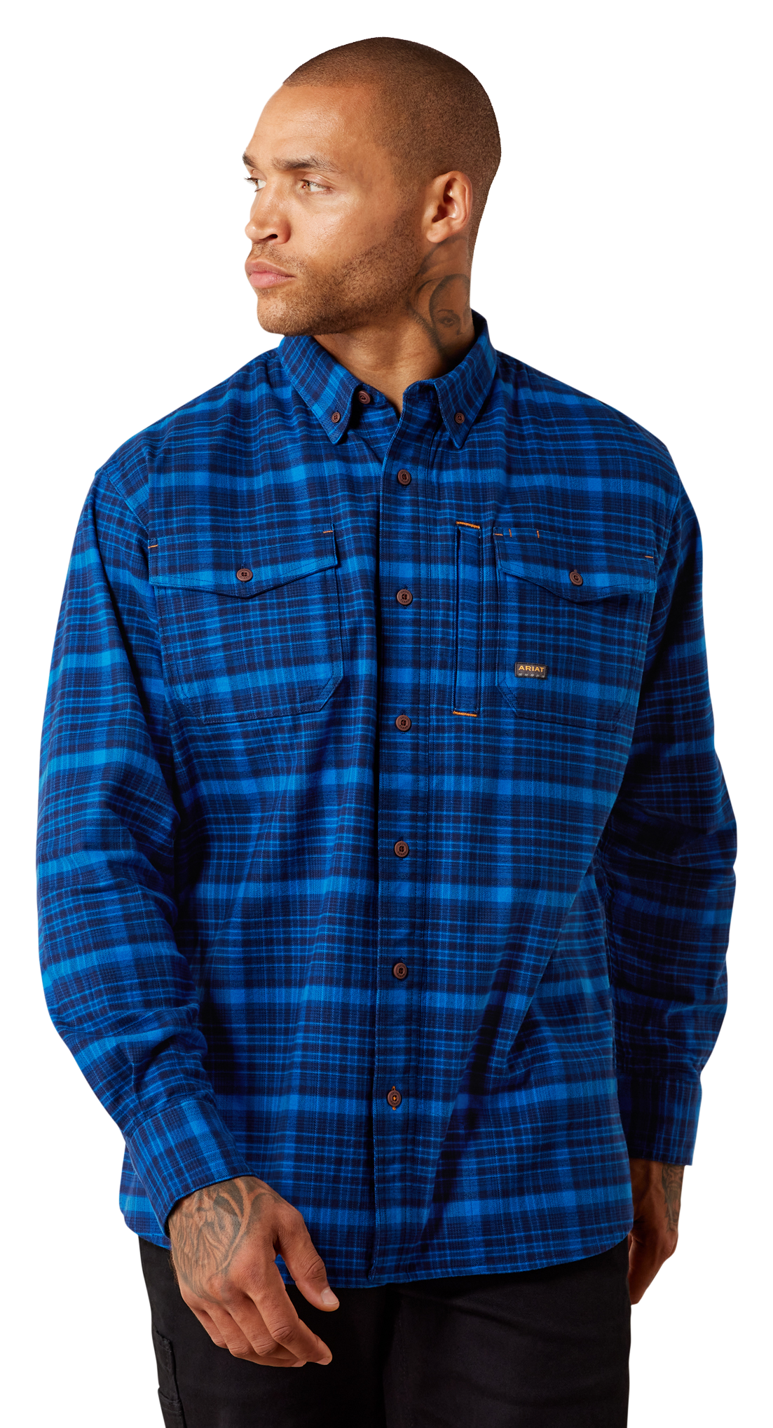 Image of Ariat Rebar Flannel DuraStretch Long-Sleeve Shirt - Nautical Blue