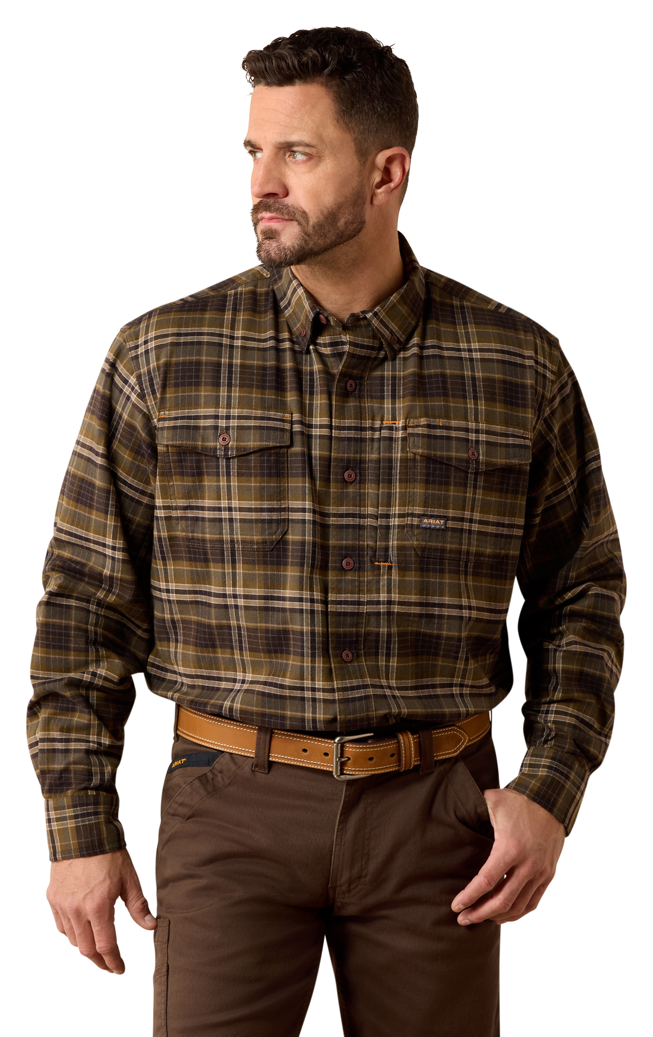 Image of Ariat Rebar Flannel DuraStretch Work Long-Sleeve Shirt - Earth