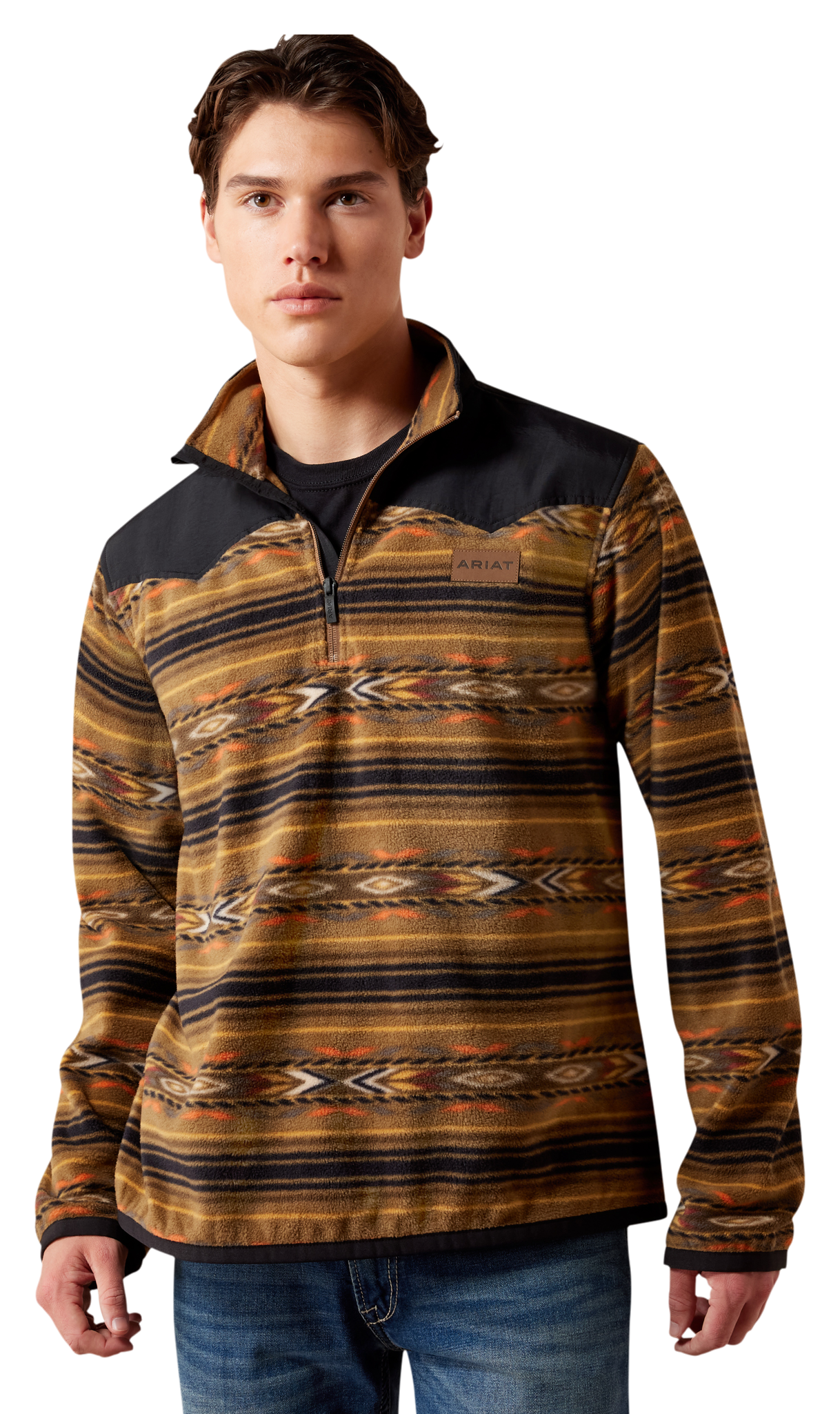 Image of Ariat Basis Quarter-Zip Fleece Sweater - Kangaroo Serape Southwest