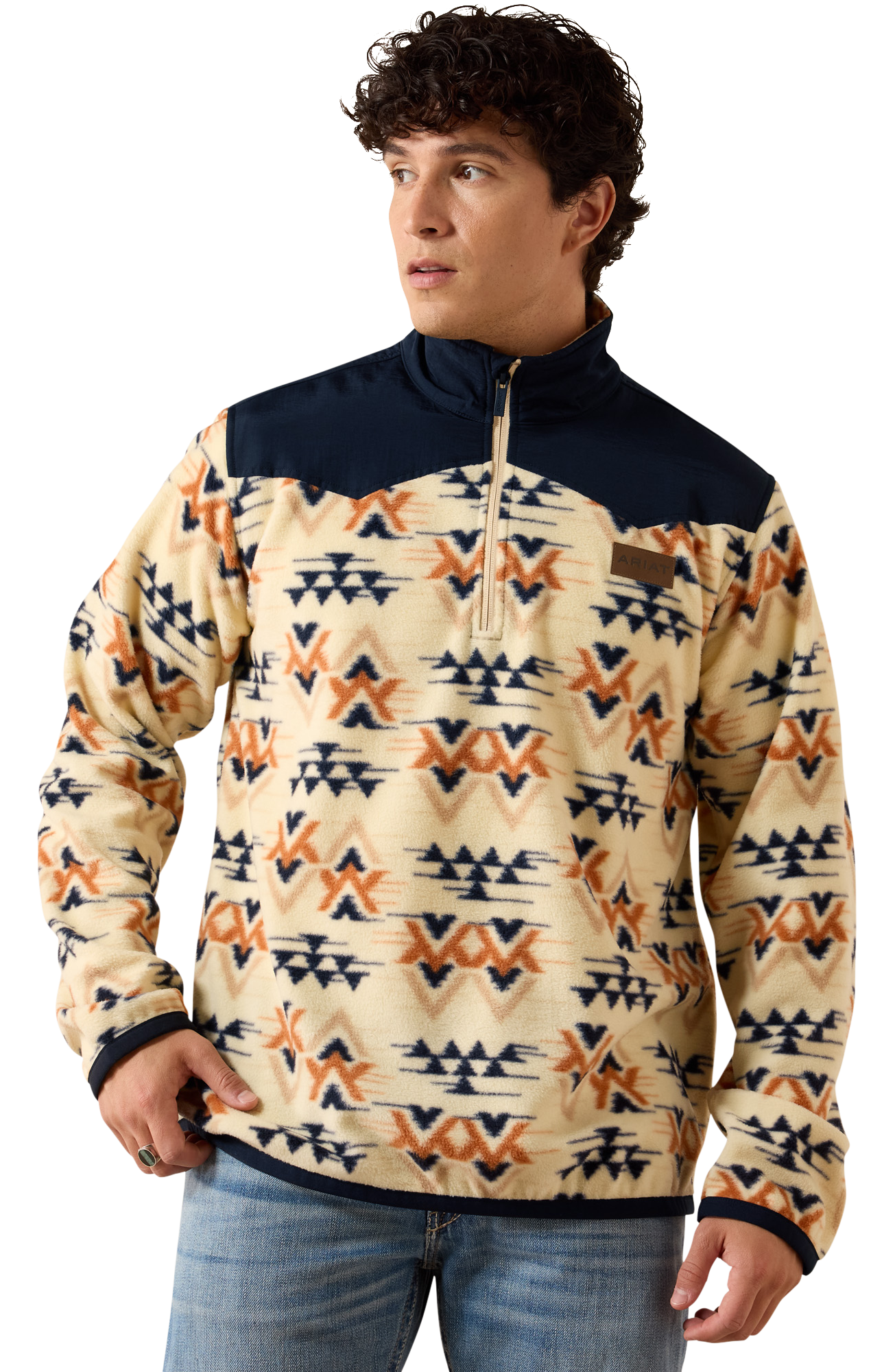 Image of Ariat Basis Quarter-Zip Fleece Sweater - Oxford Tan Arrows