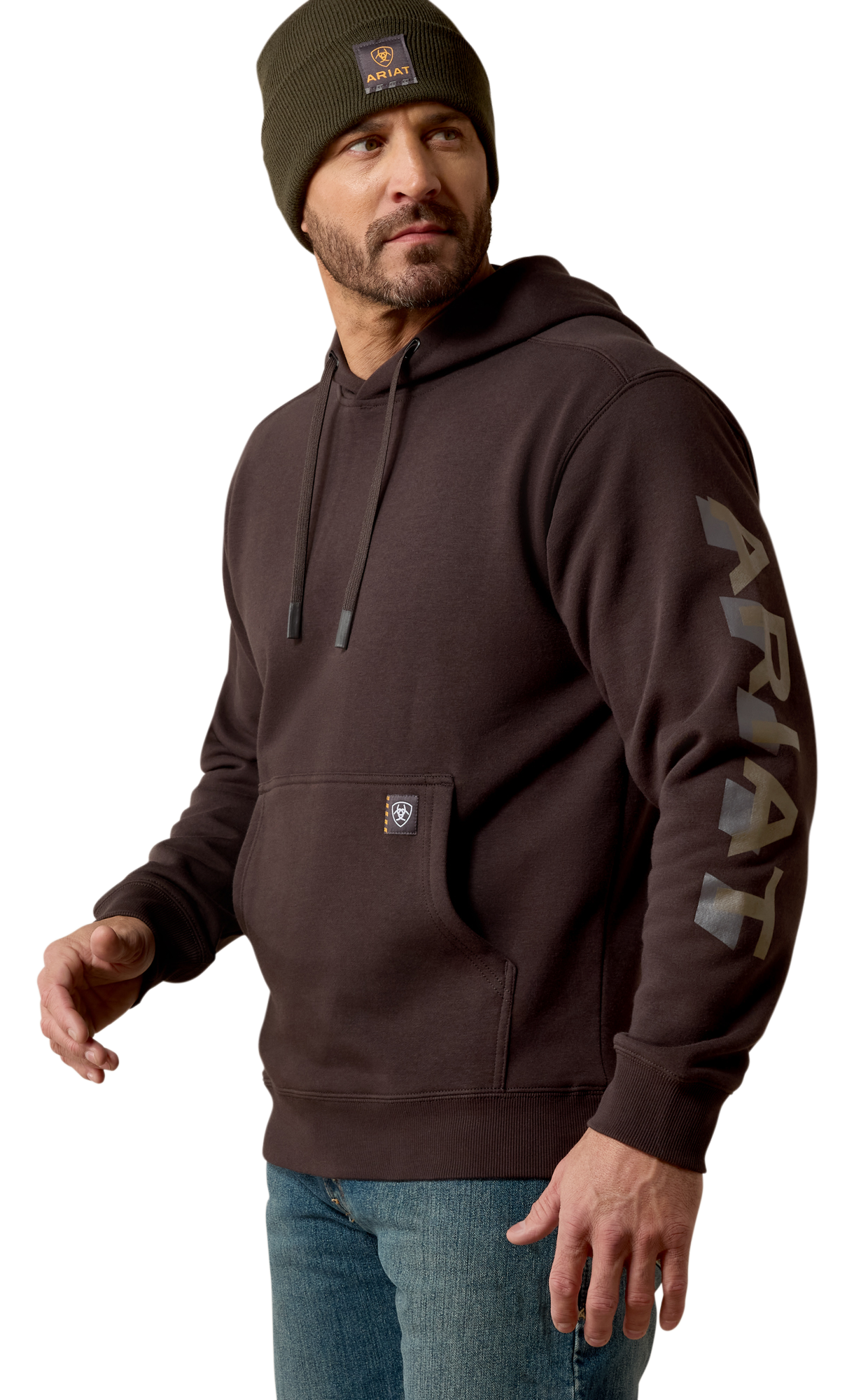 Image of Ariat Rebar Lightweight Logo Hoodie - Licorice/Canteen