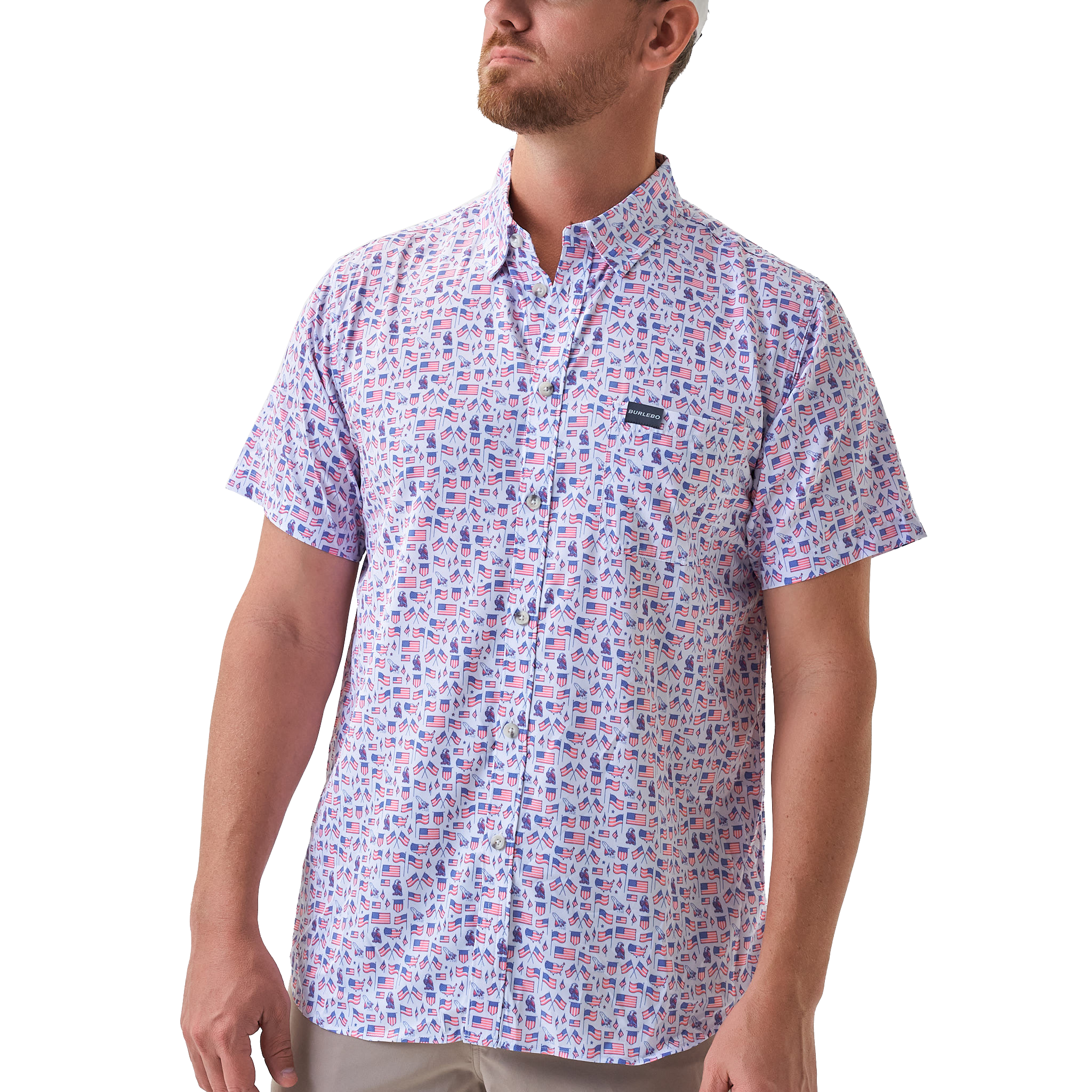 Image of BURLEBO Performance Button-Up Short-Sleeve Shirt - Old Glory/White