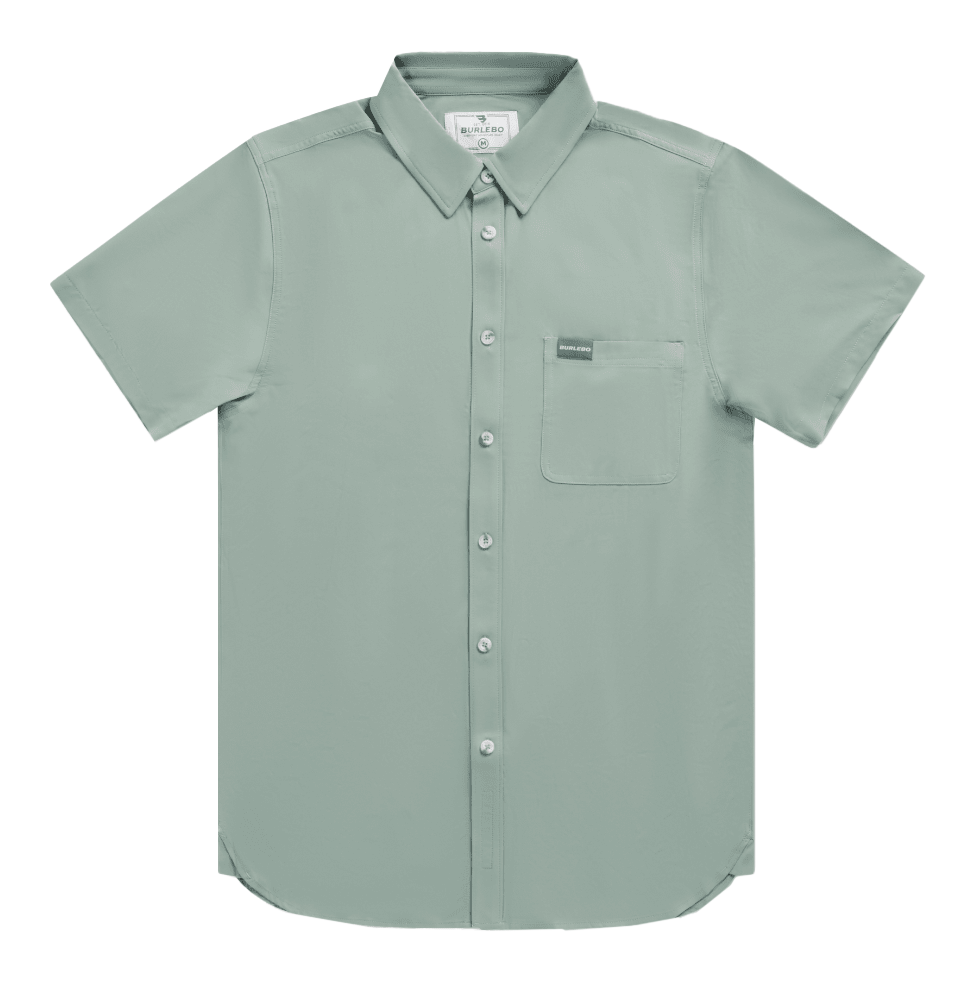 Image of BURLEBO Performance Button-Up Short-Sleeve Shirt - Sage
