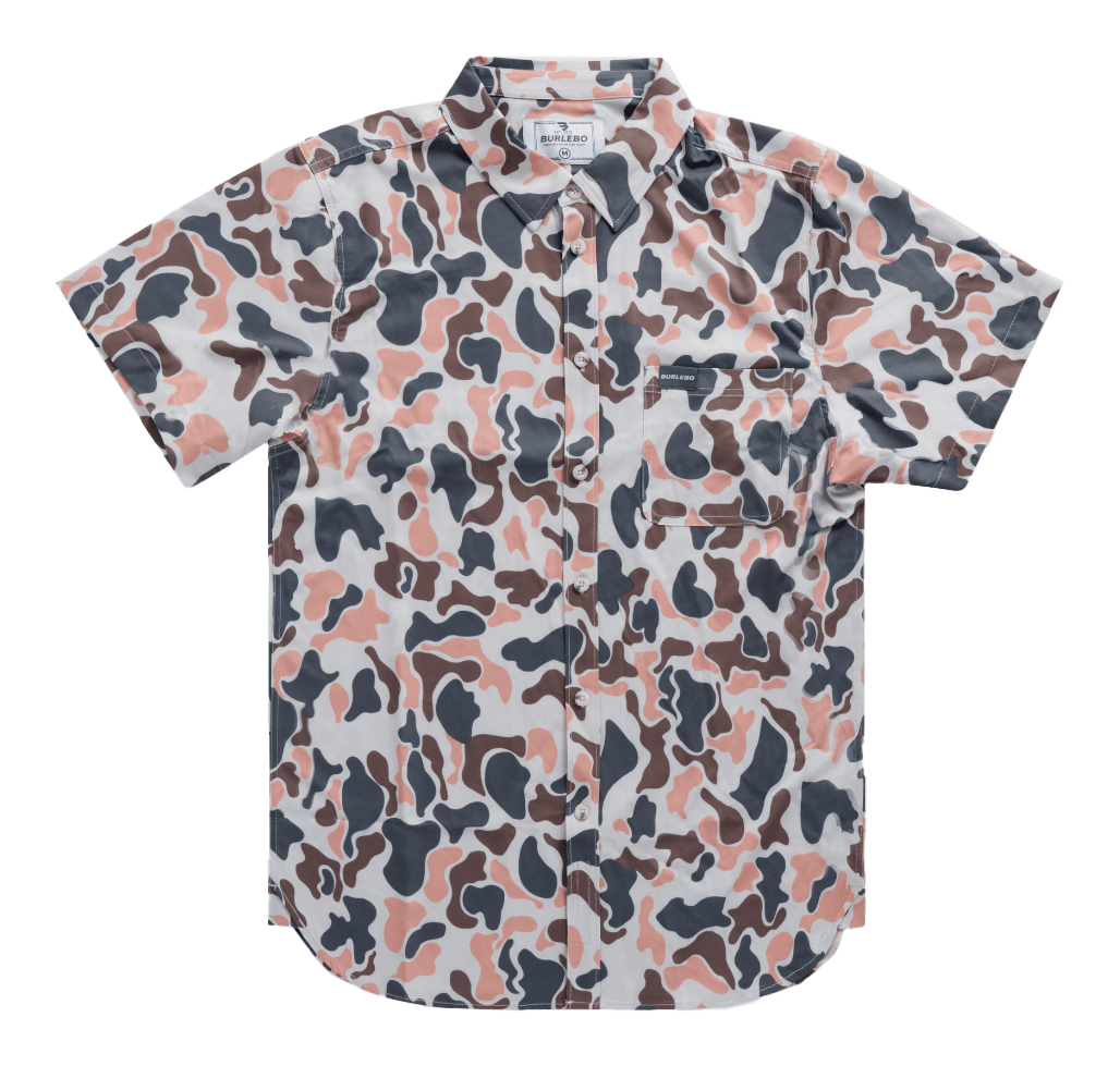 Image of BURLEBO Performance Button-Up Short-Sleeve Shirt - Vintage Camo
