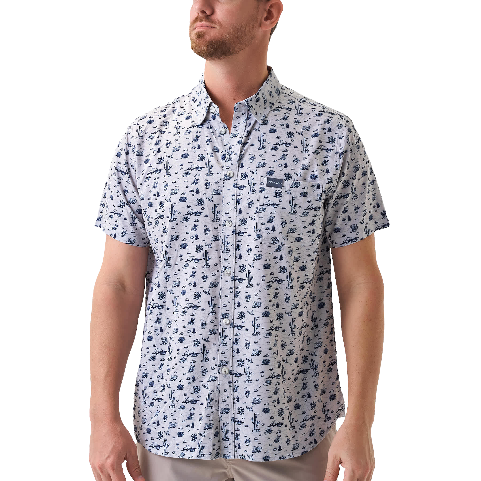 Image of BURLEBO Performance Button-Up Short-Sleeve Shirt - Out West/Cream