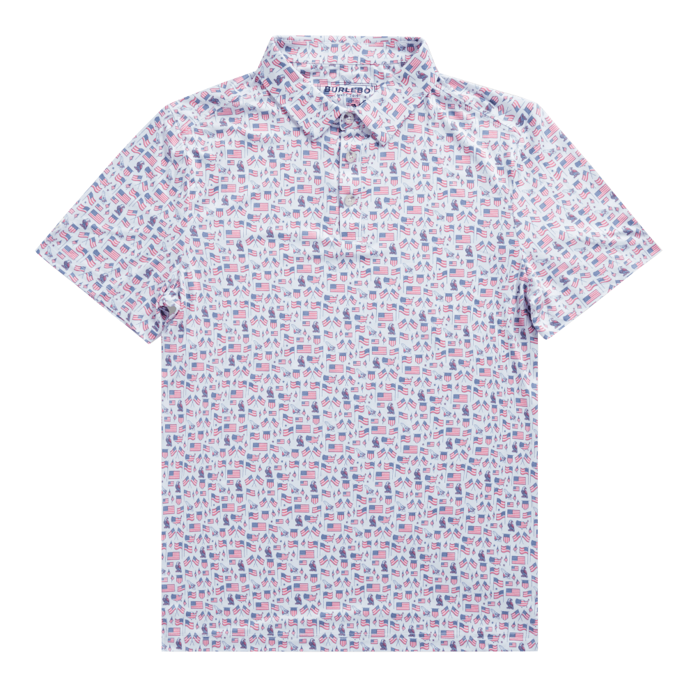Image of BURLEBO Performance Short-Sleeve Polo - Old Glory/White