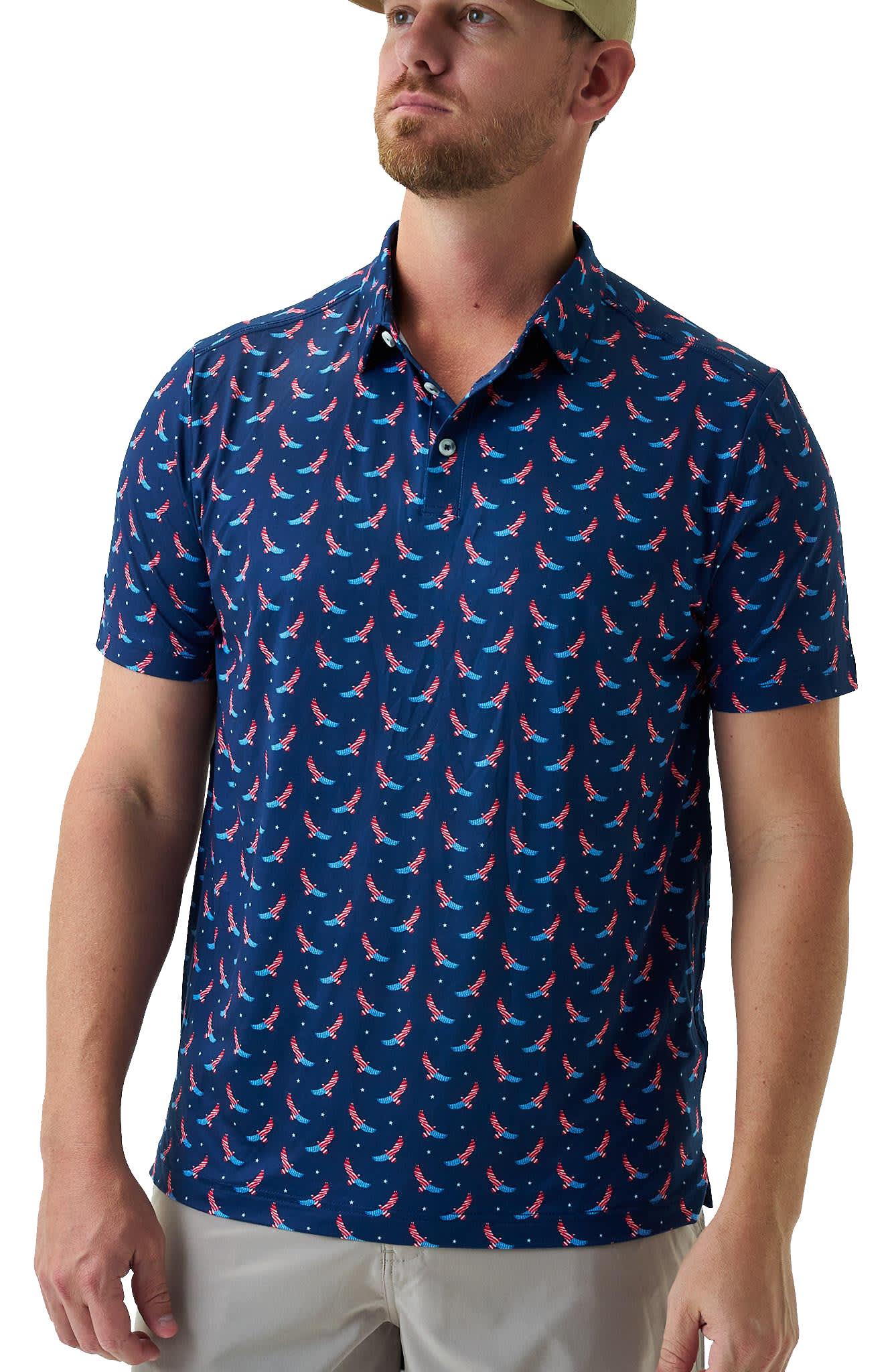 Image of BURLEBO Performance Short-Sleeve Polo - USA Eagle/Navy