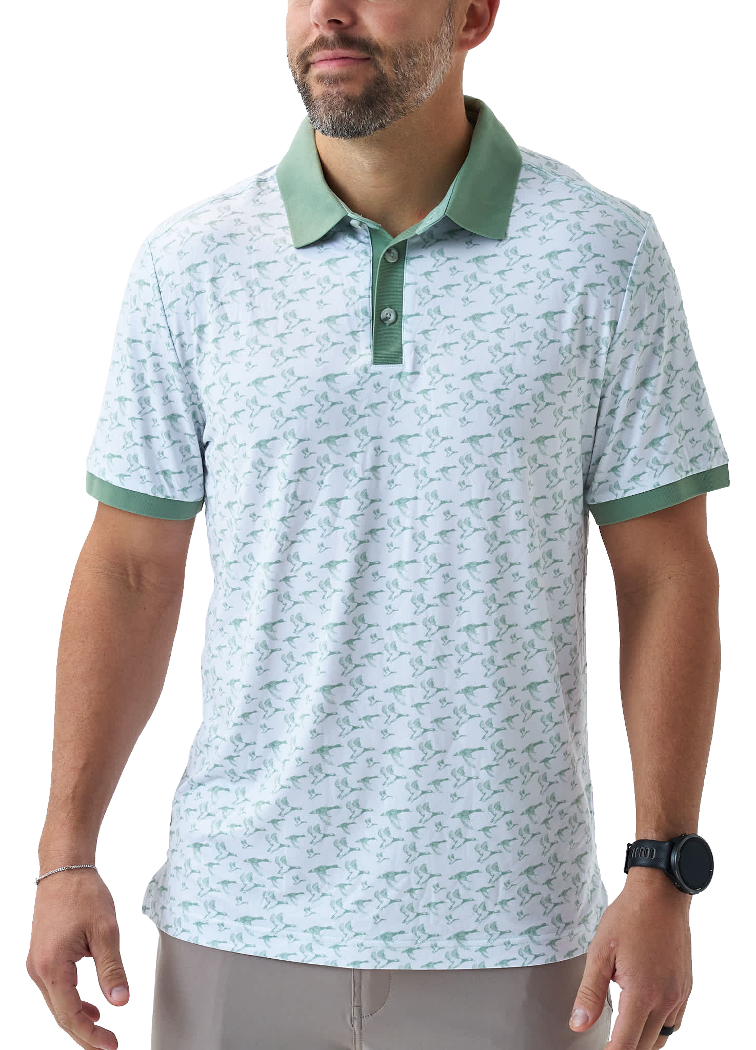 Image of BURLEBO Performance Short-Sleeve Polo - Duck Season/White