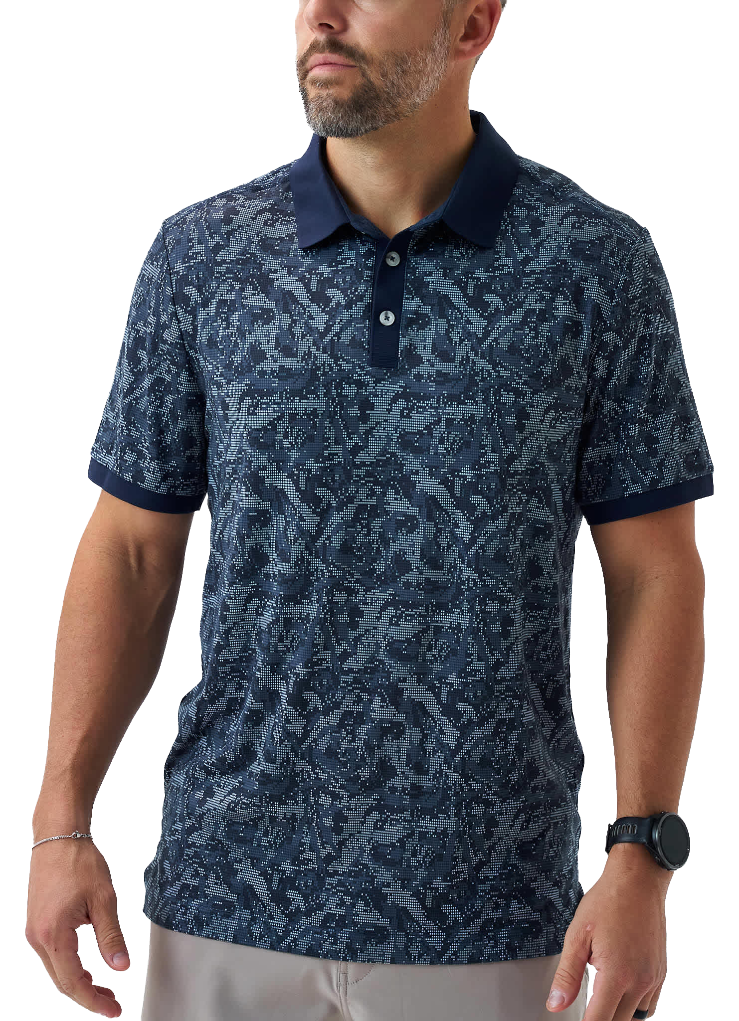 Image of BURLEBO Performance Short-Sleeve Polo - Digi Camo/Navy