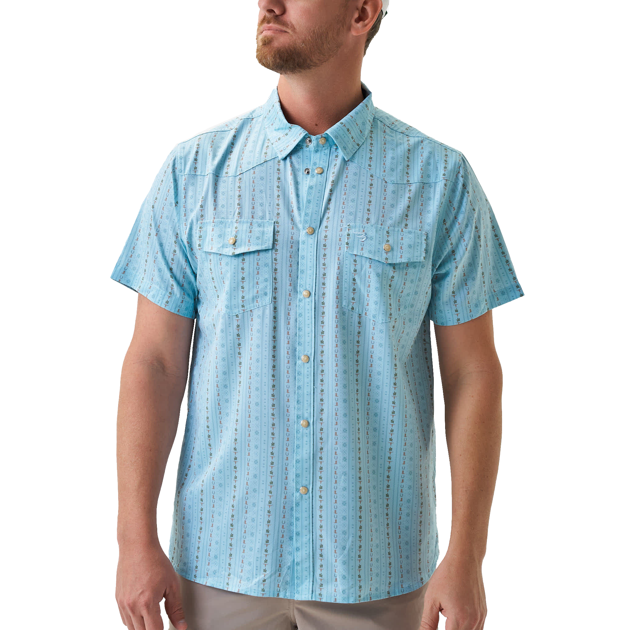 Image of BURLEBO Performance Western Short-Sleeve Button-Down Shirt - BURLEBO Ranch/Blue Jean