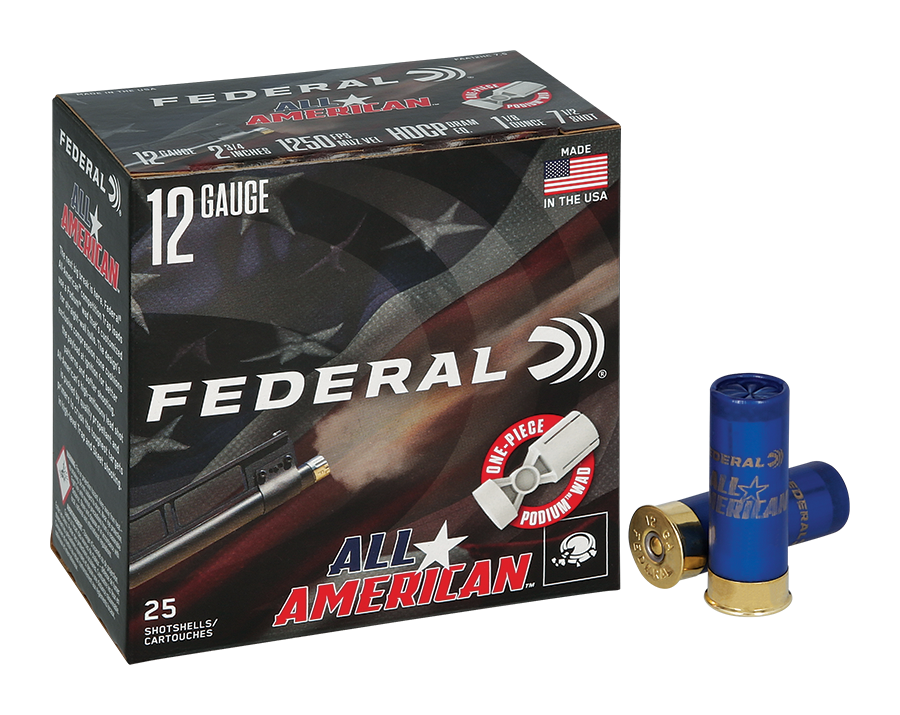 Federal All-American 12-Ga. 2-3/4″ 1-1/8 Oz. 1,250 FPS Competition Trap Shotshells - #7.5 - 250 Rounds - Federal Premium