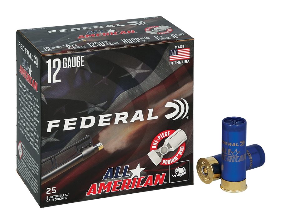 Federal All-American 12-Ga. 2-3/4″ 1-1/8 Oz. 1,250 FPS Competition Trap Shotshells - #8 - 250 Rounds - Federal Premium