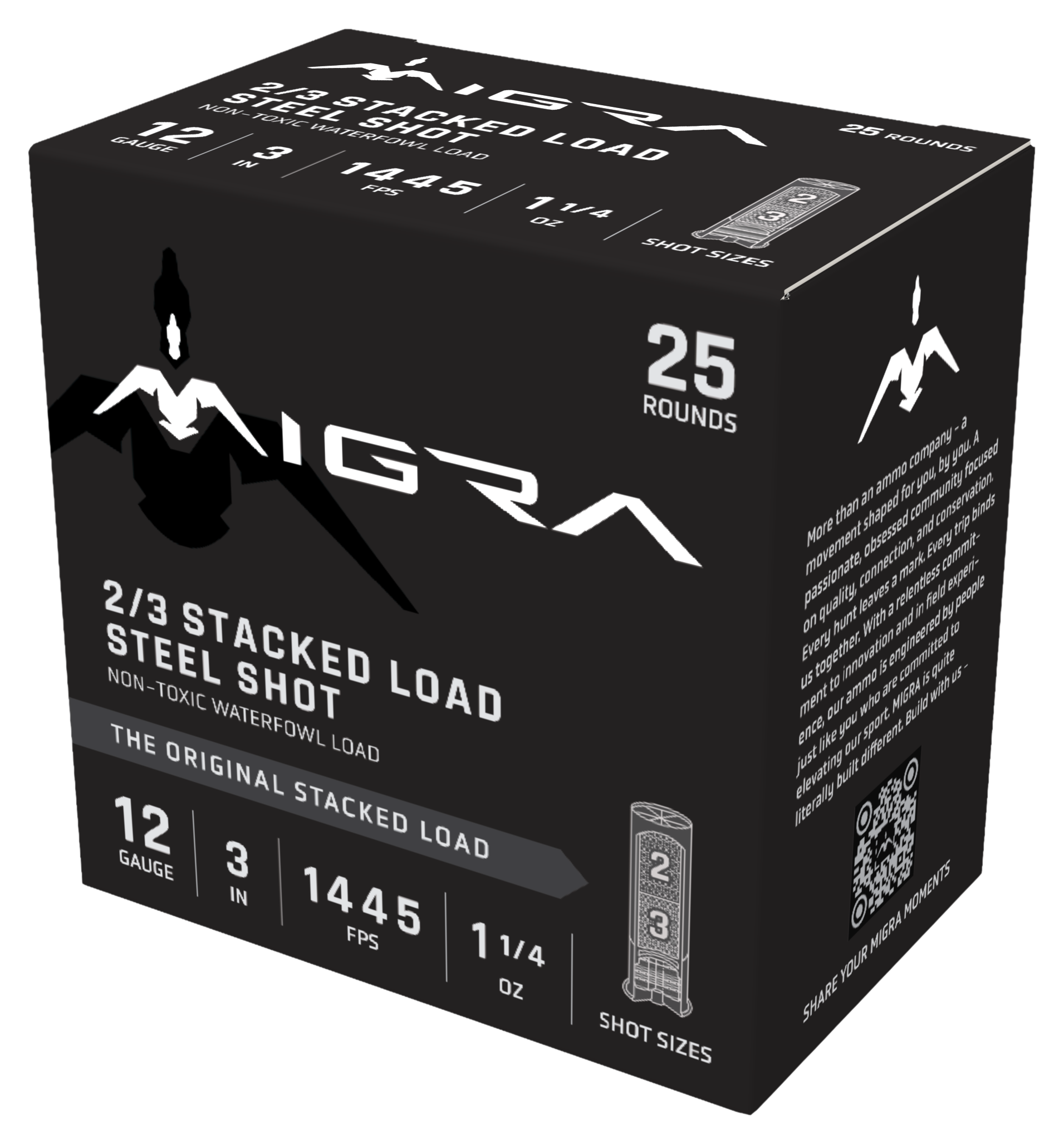 Image of "Migra Stack Load 12-Ga. 3"" 1-1/4 oz. Shotshells - 2/3 - 1445 - 25 Rounds"