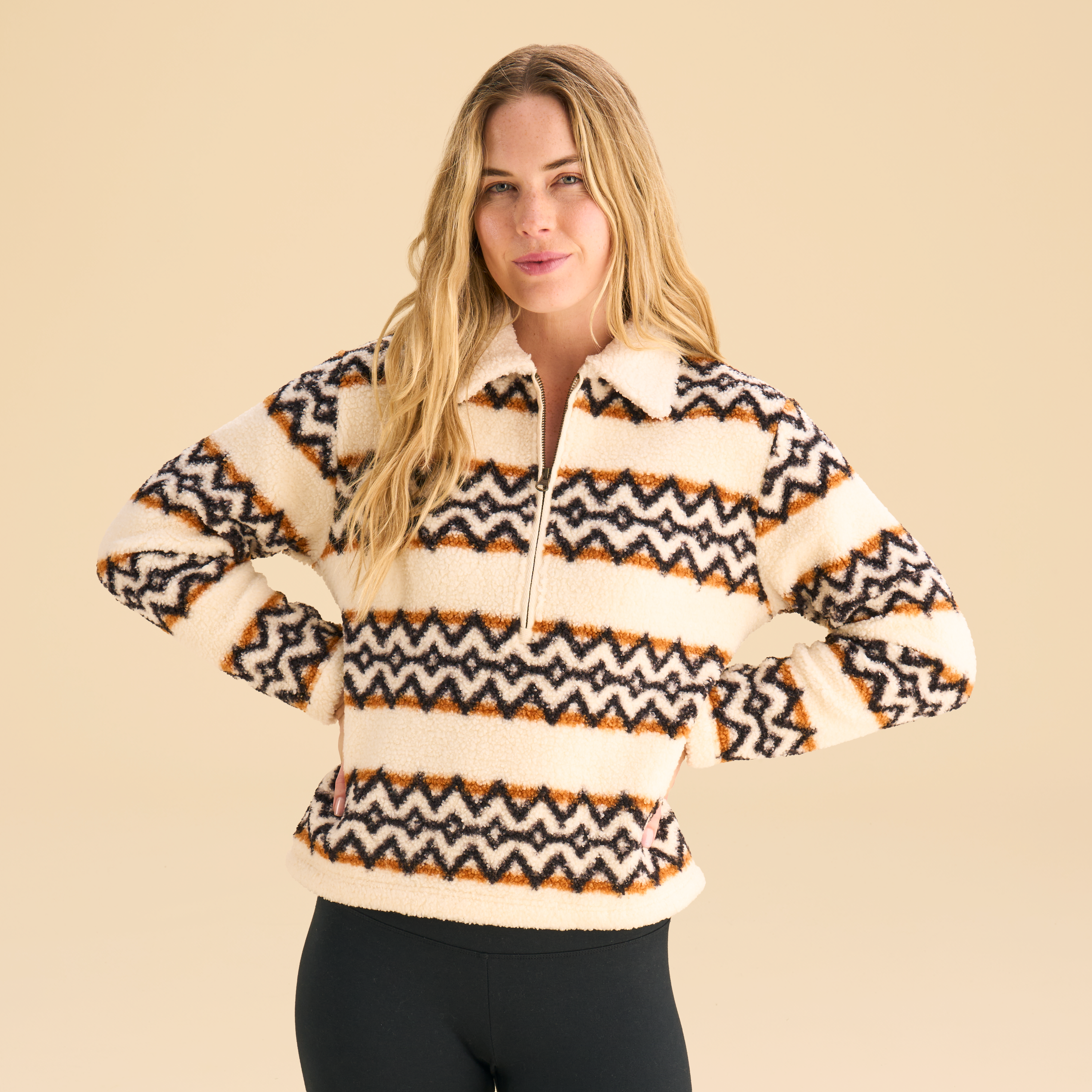 Natural Reflections Natural Reflections Fair Isle Sherpa Quarter-Zip Sweater - Egret - $59.99 at Bass Pro Shops