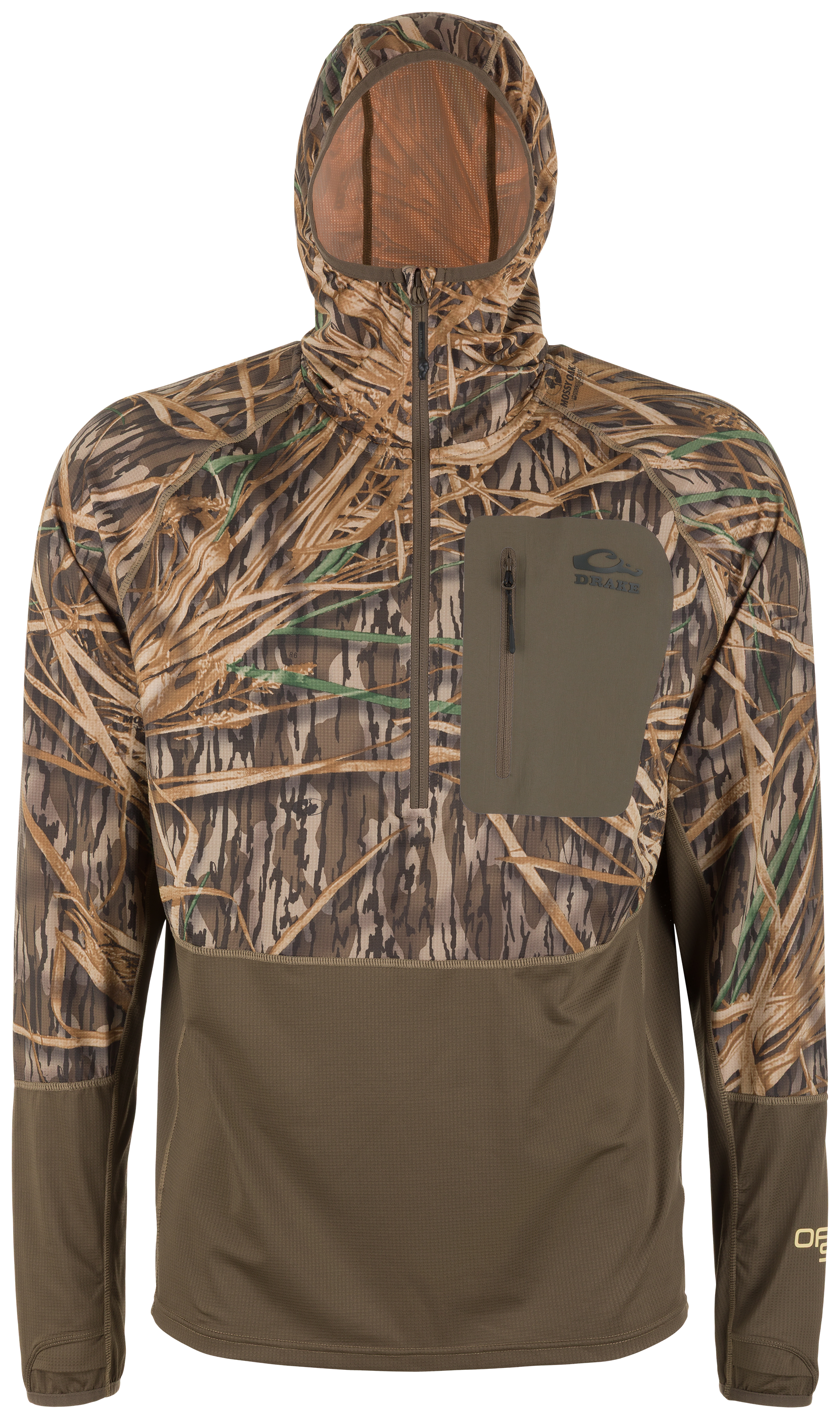Image of Drake Waterfowl BMF EST Offset 1.0 Quarter-Zip Hoodie - Mossy Oak Shadow Grass