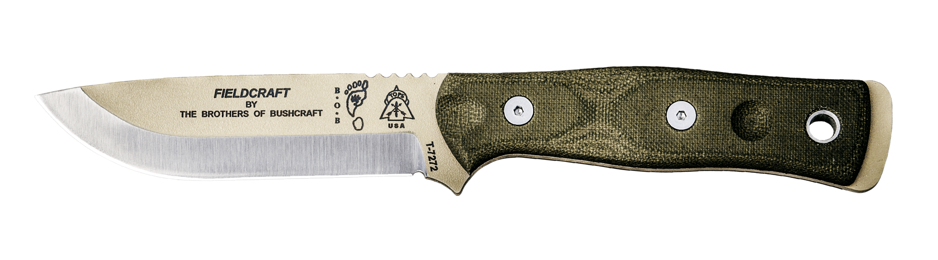 Image of TOPS Knives Fieldcraft By B.O.B. Fixed-Blade Knife - Coyote Tan/Green Canvas Micarta