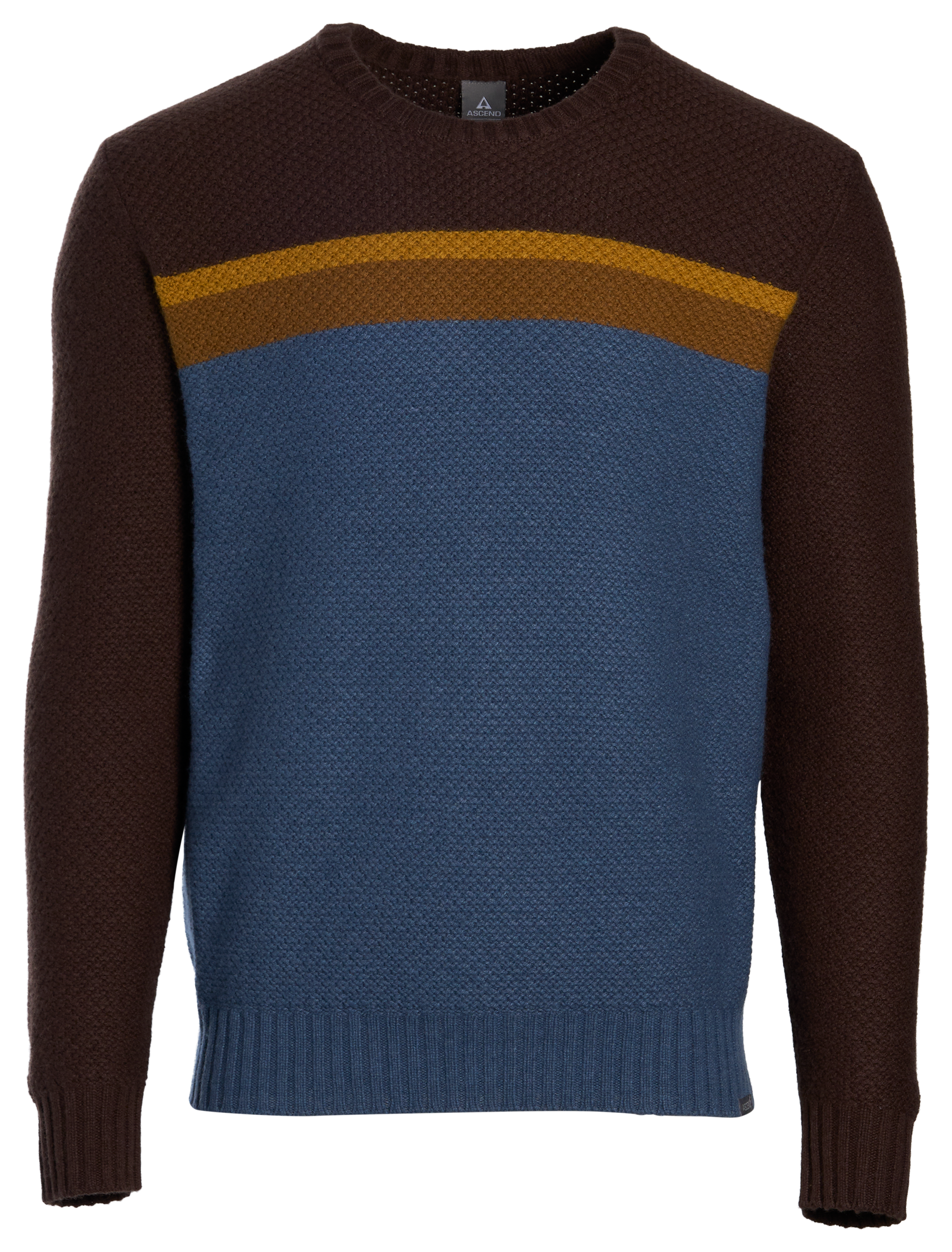 Image of Ascend Wool Blend Colorblock Striped Crewneck Sweater - Chocolate Martini