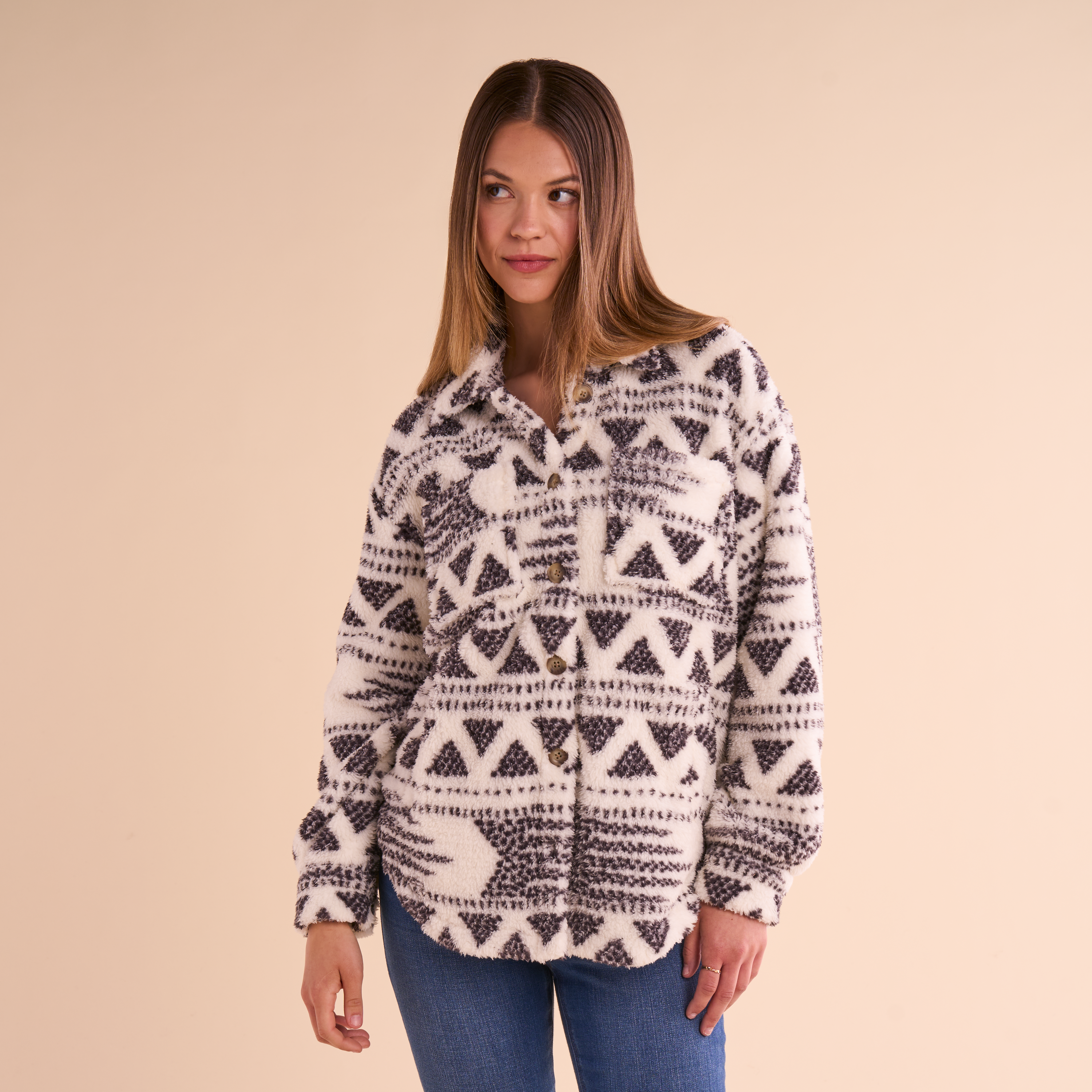 Natural Reflections Natural Reflections Sherpa Shirt Jacket - Cream Print - $39.99 at Bass Pro Shops