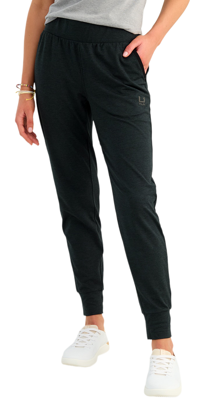 HUK Women's Coldfront+ Fleece Jogger - Black Heather L