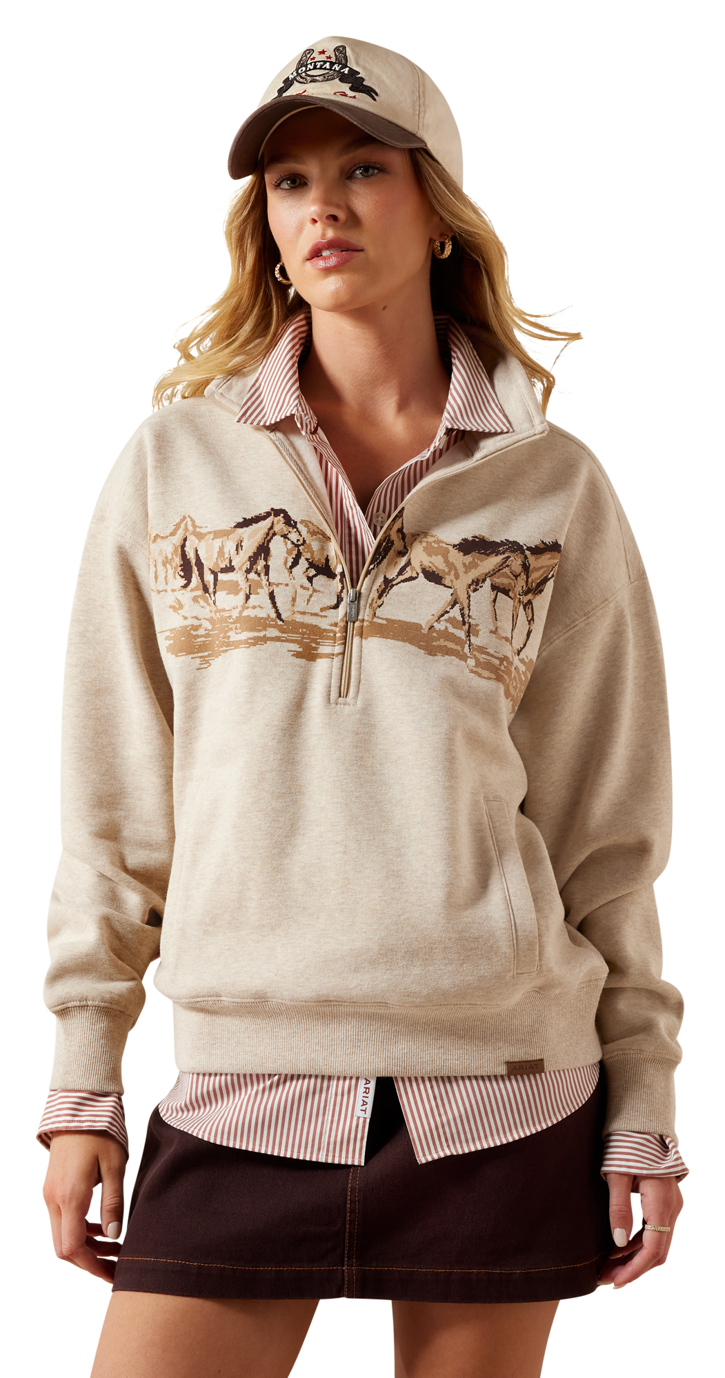 Image of Ariat Running Wild Half-Zip Long-Sleeve Sweatshirt - Oatmeal Heather