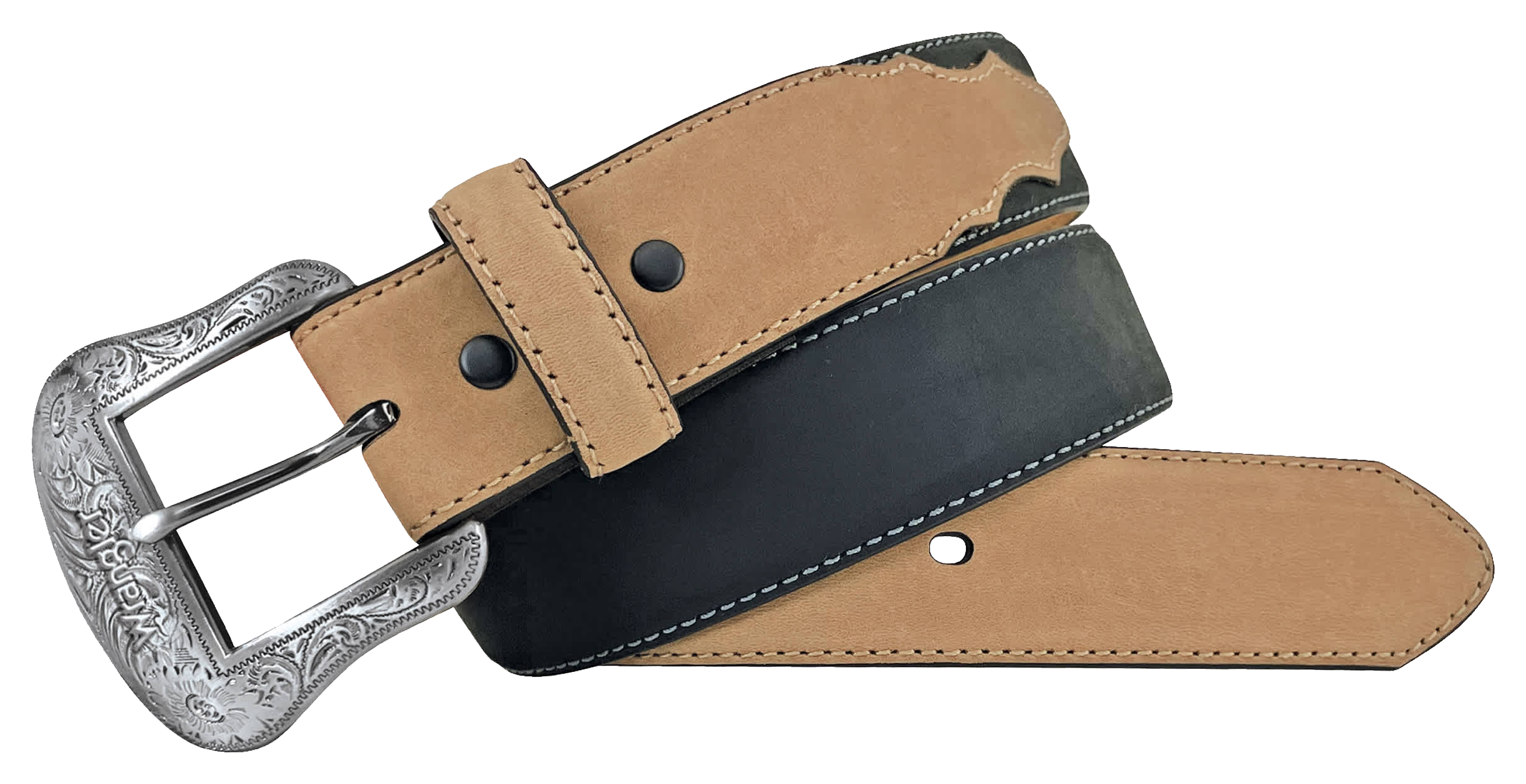 Image of Wrangler Crazy Horse Western Belt - Black/Tan