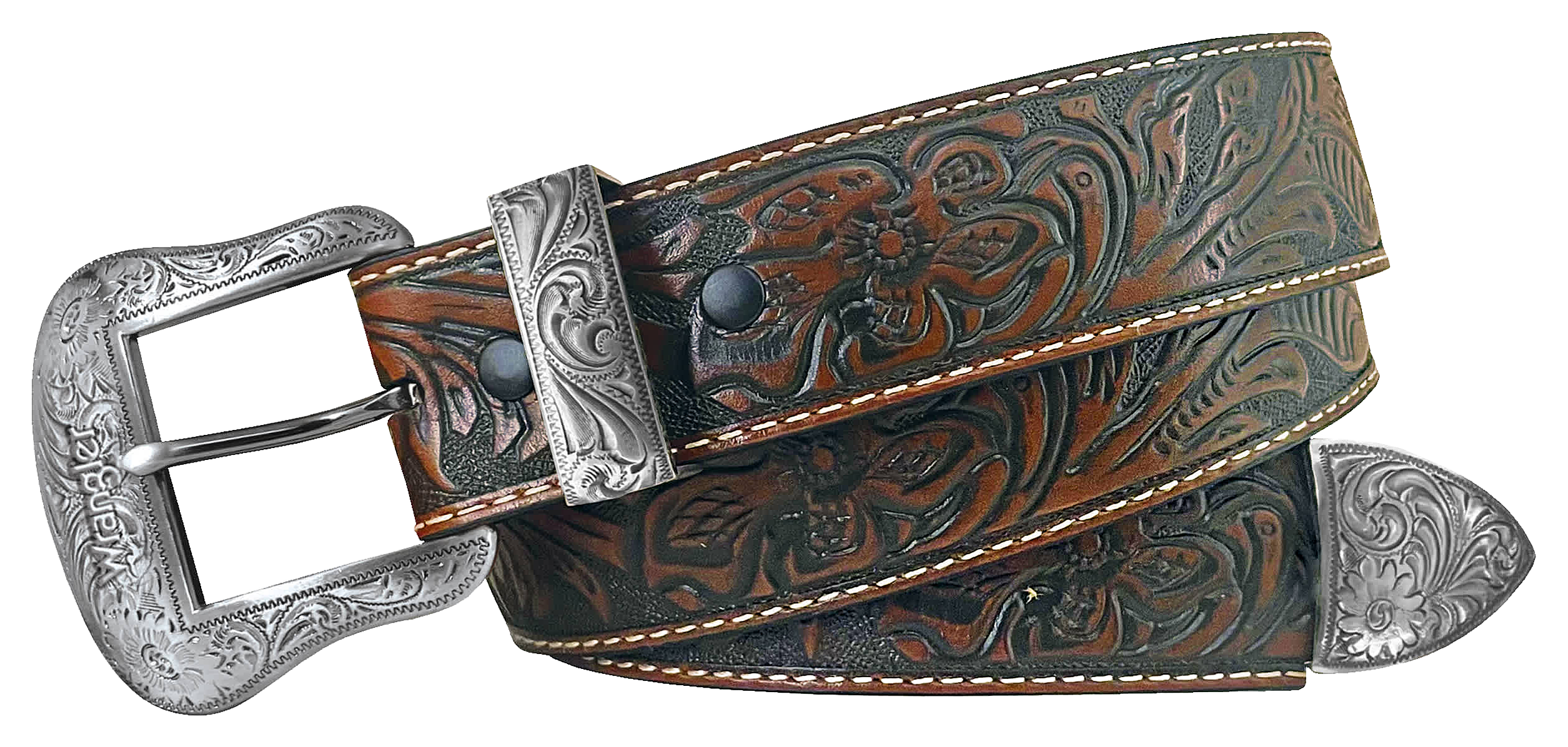 Image of Wrangler Floral Embossed Leather Western Belt - Brown