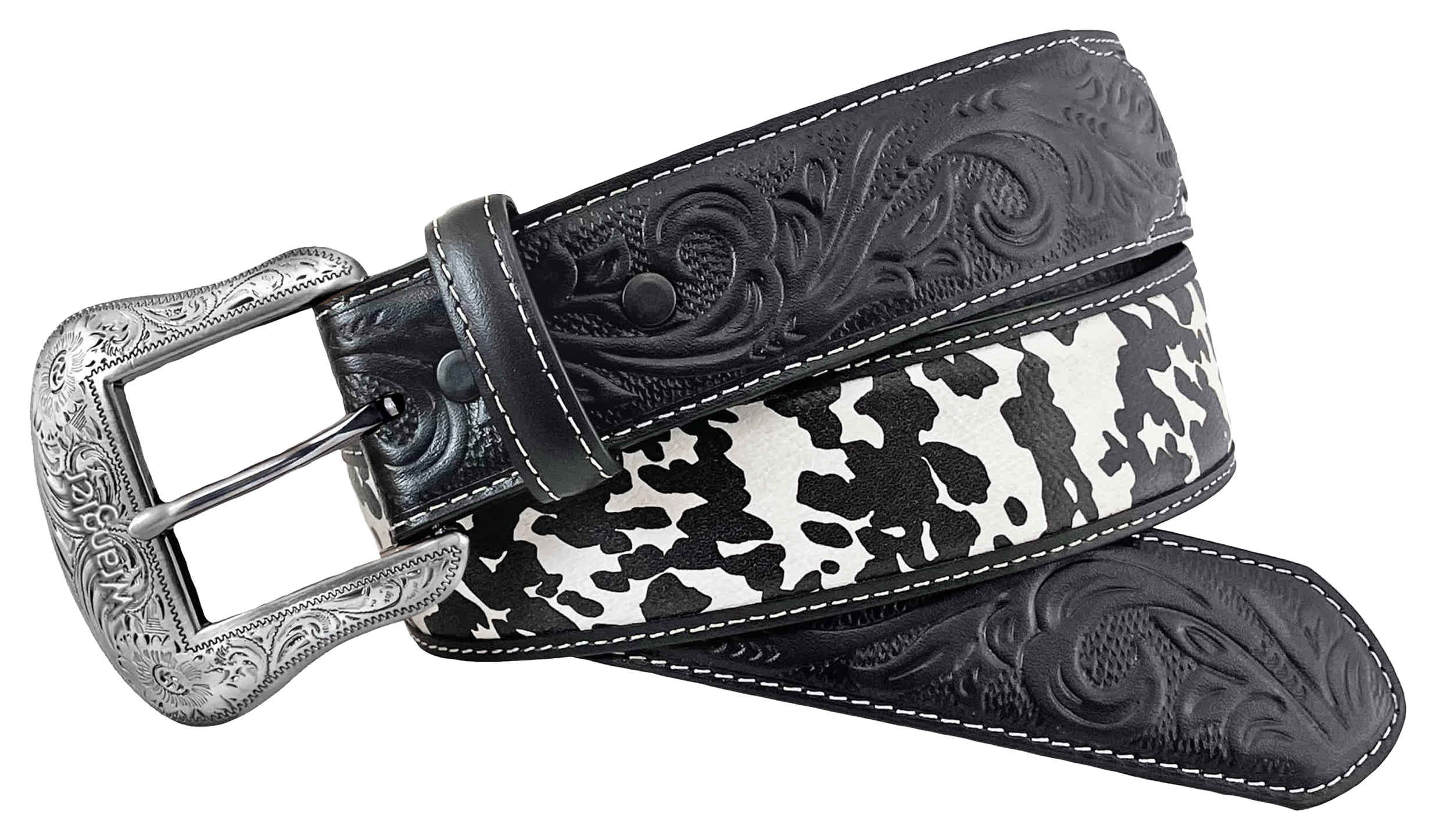 Image of Wrangler Cow Print Western Belt - Black/White