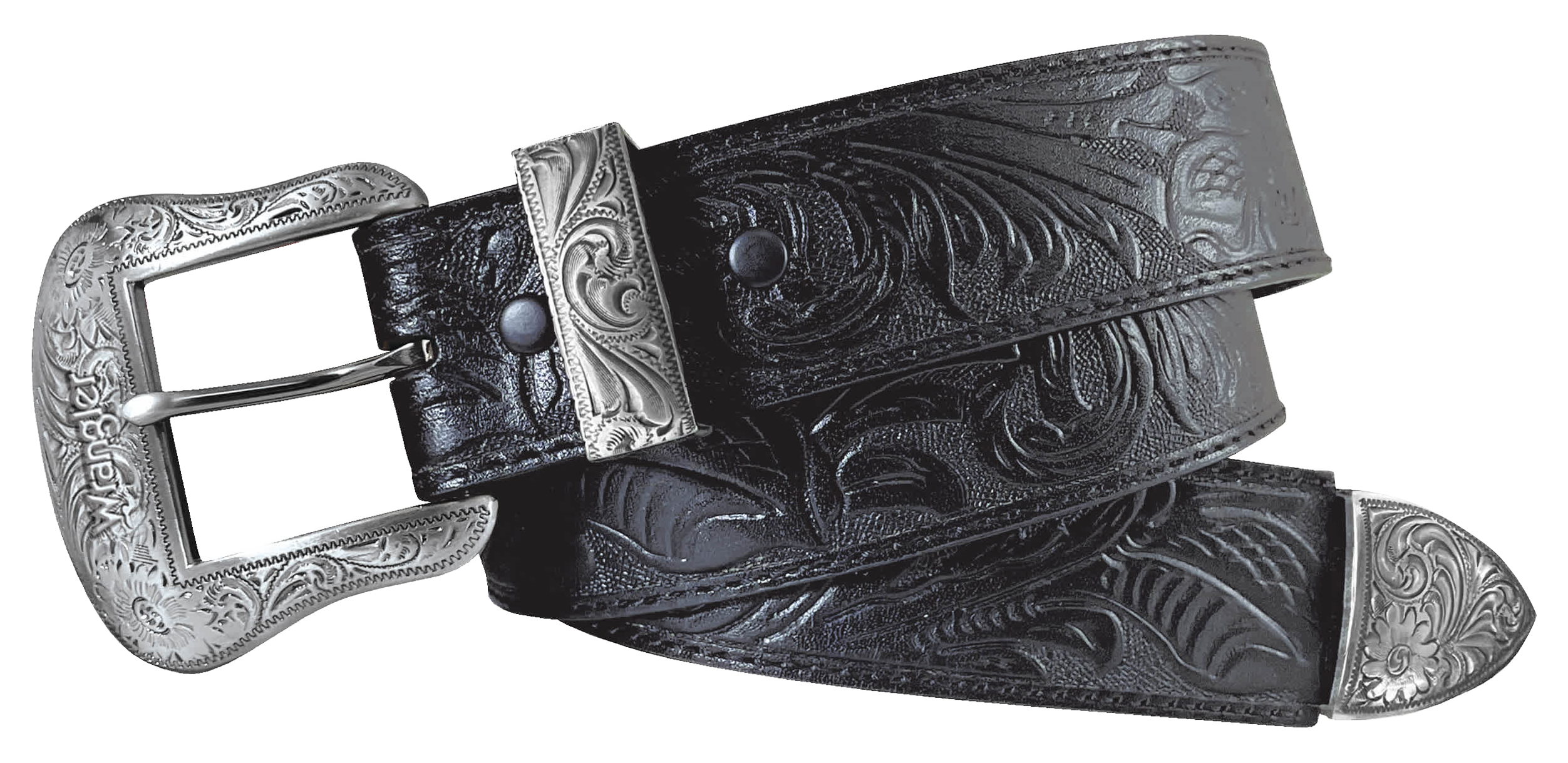 Image of Wrangler Floral Embossed Stitched Leather Western Belt - Black
