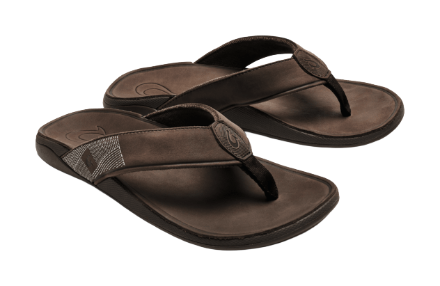 Image of OluKai Tuahine Toe Post Sandals for Men - Dark Wood/Dark Wood