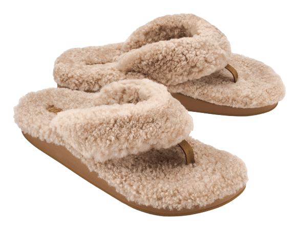 Image of OluKai Kipe'a Heu Fuzzy Slipper Sandals for Women - Tan/Tan