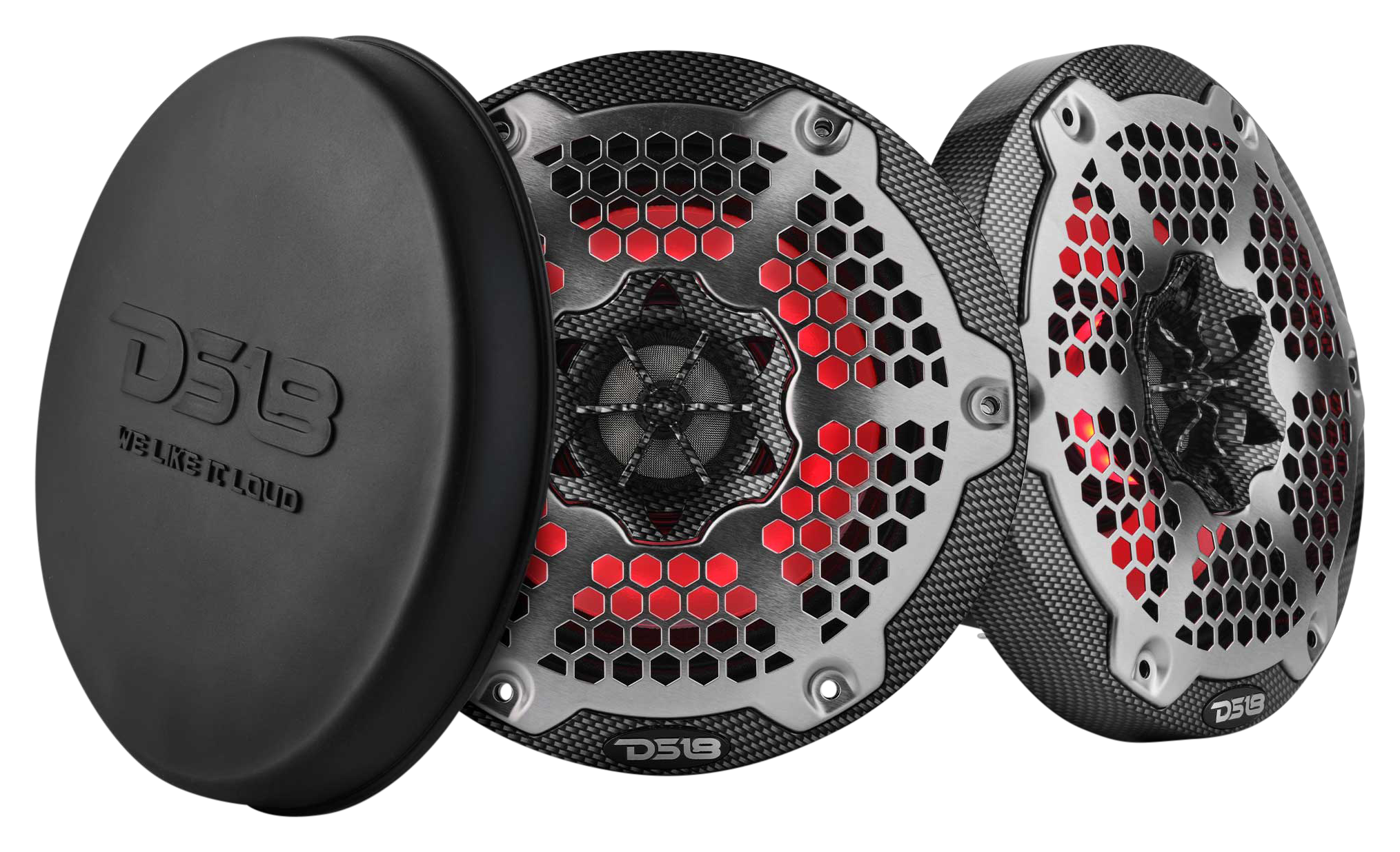 Image of "DS18 6.5"" Marine 2-Way Hybrid Speaker with RGB LED, Compression Driver, and Neodymium Magnet - Carbon Fiber"