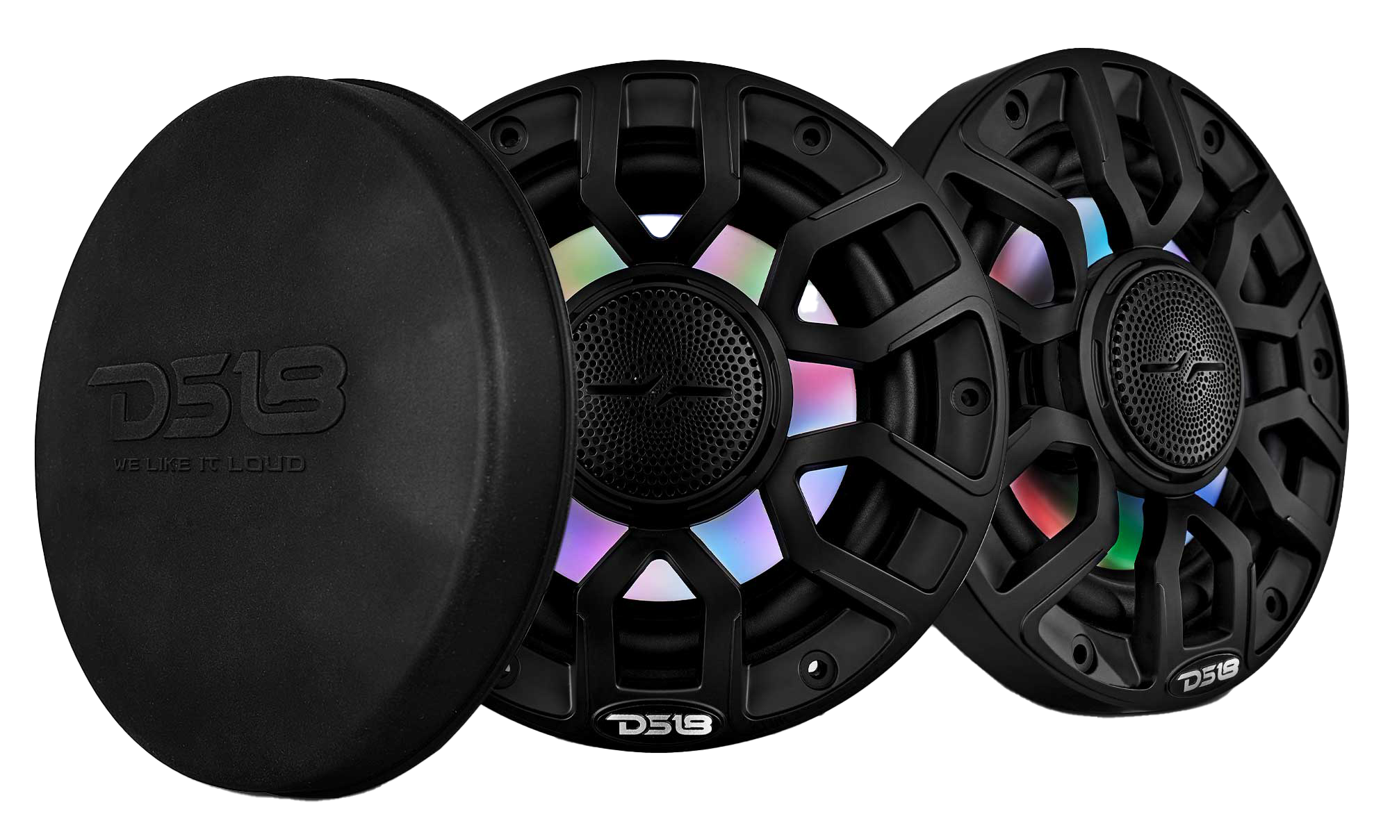 Image of "DS18 NXL 6.5"" 2-Way Coaxial Marine Speaker with Bullet Tweeter and Digital LED Lights - Black"