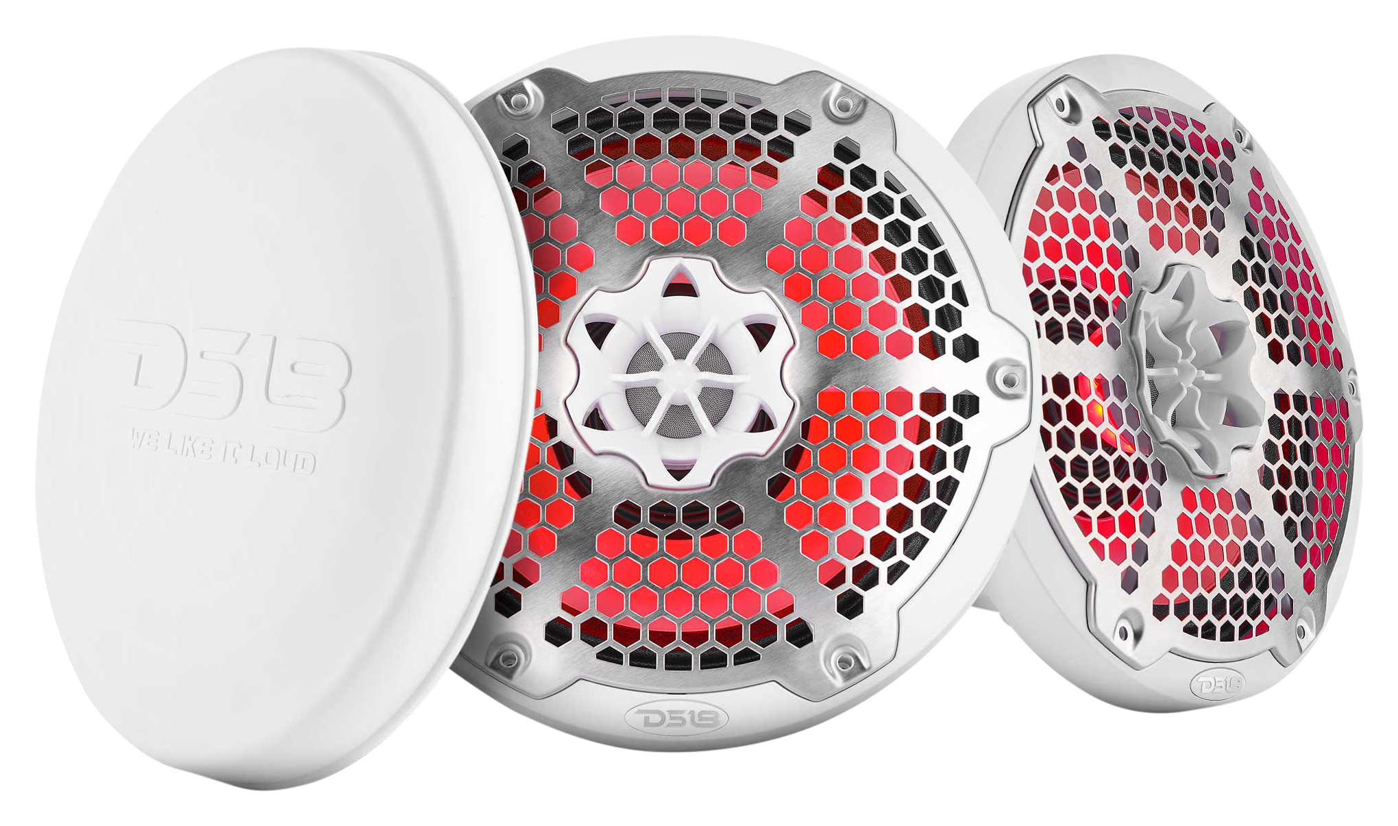Image of "DS18 8"" Marine 2-Way Hybrid Speaker with RGB LED, Compression Driver and Neodymium Magnet - White"